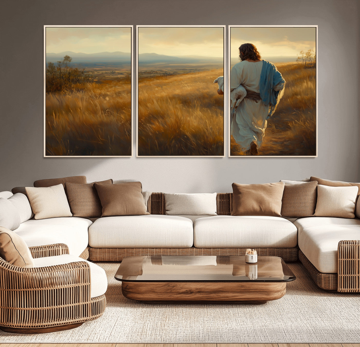 MGV-FC-60X30-3P - Jesus the Good Shepherd Wall Art Canvas Print - Inspirational Christian Religious Print for Prayer