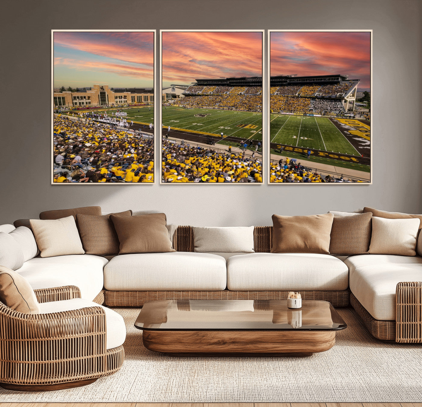 MGV-FC-60X30-3P - University of Wyoming Cowboys Football Team Print - Laramie Jonah Field War Memorial Stadium Wall