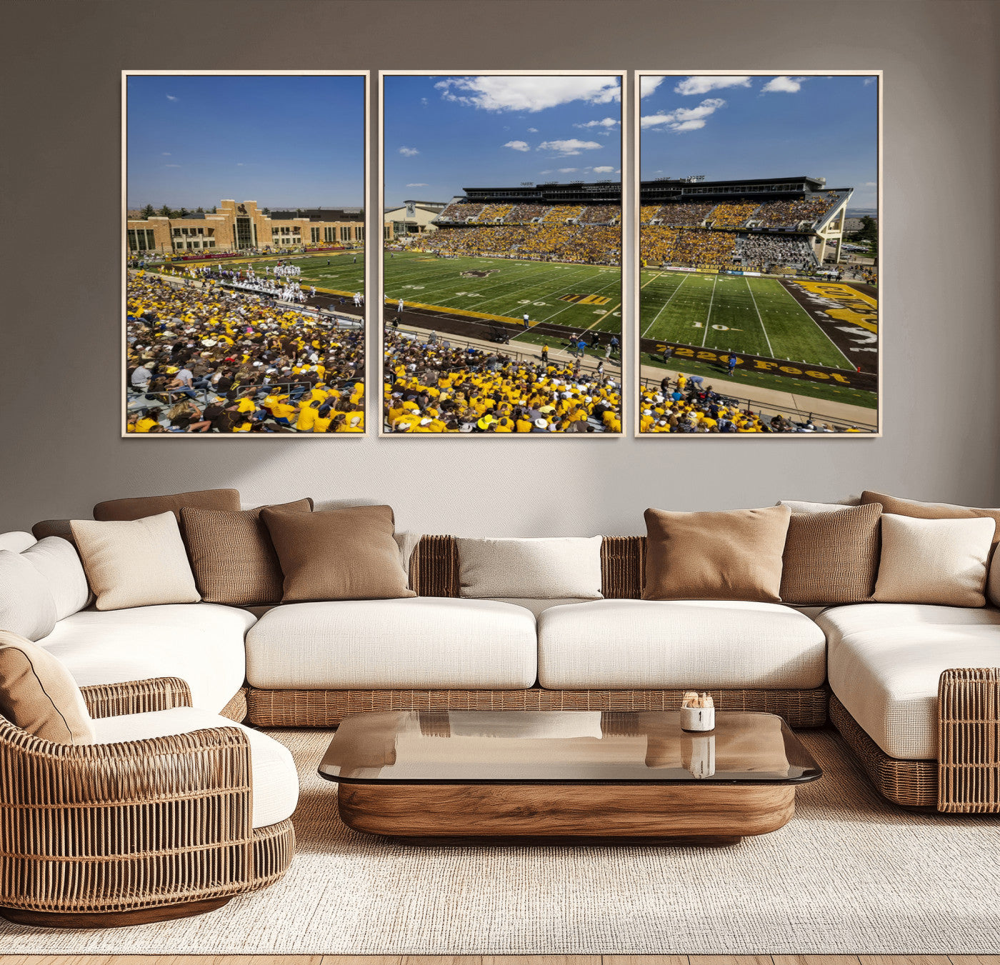 MGV-FC-60X30-3P - University of Wyoming Cowboys Football Team Print - Laramie Jonah Field War Memorial Stadium Wall