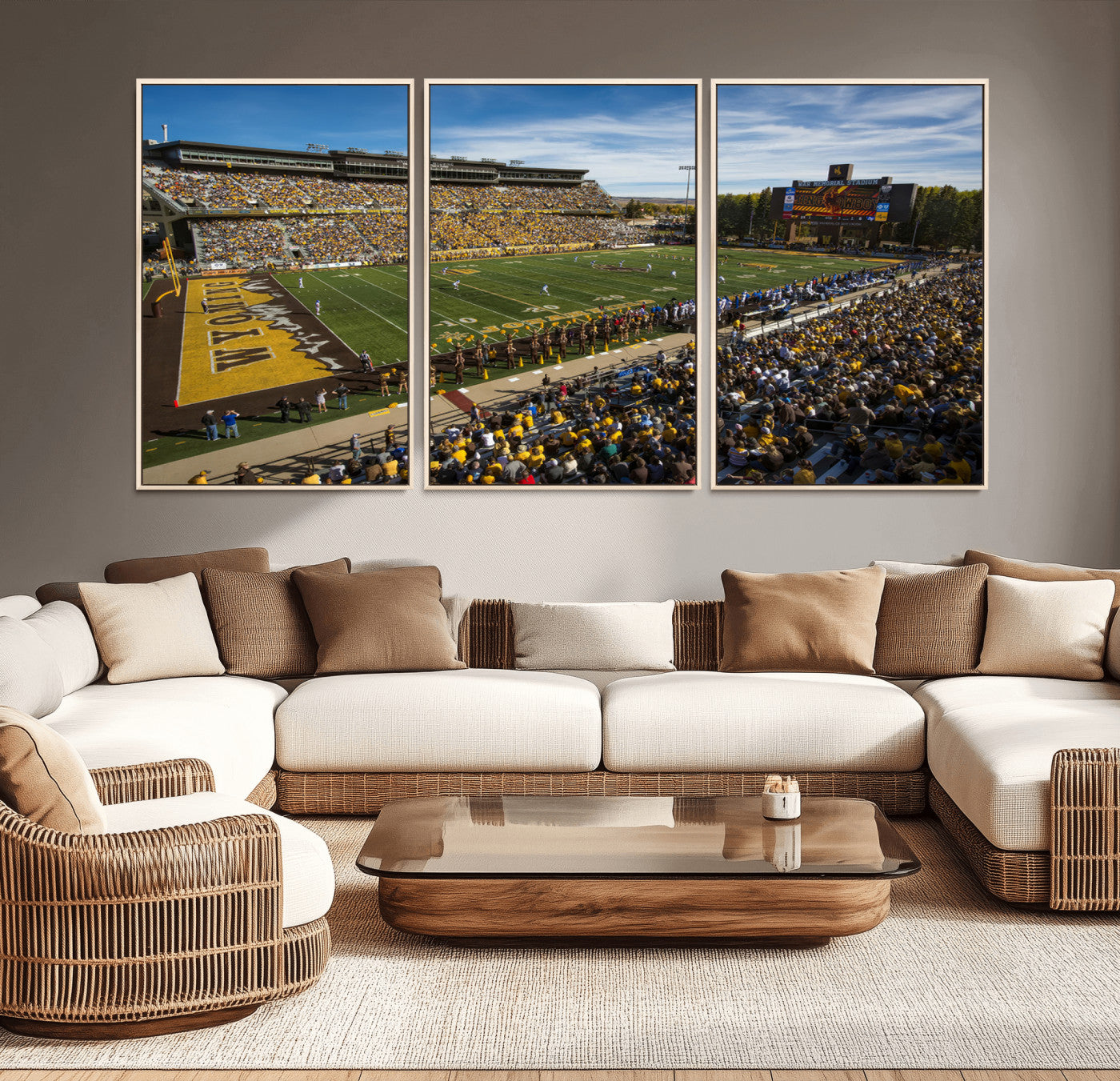 MGV-FC-60X30-3P - University of Wyoming Cowboys Football Team Print - Laramie Jonah Field War Memorial Stadium Wall
