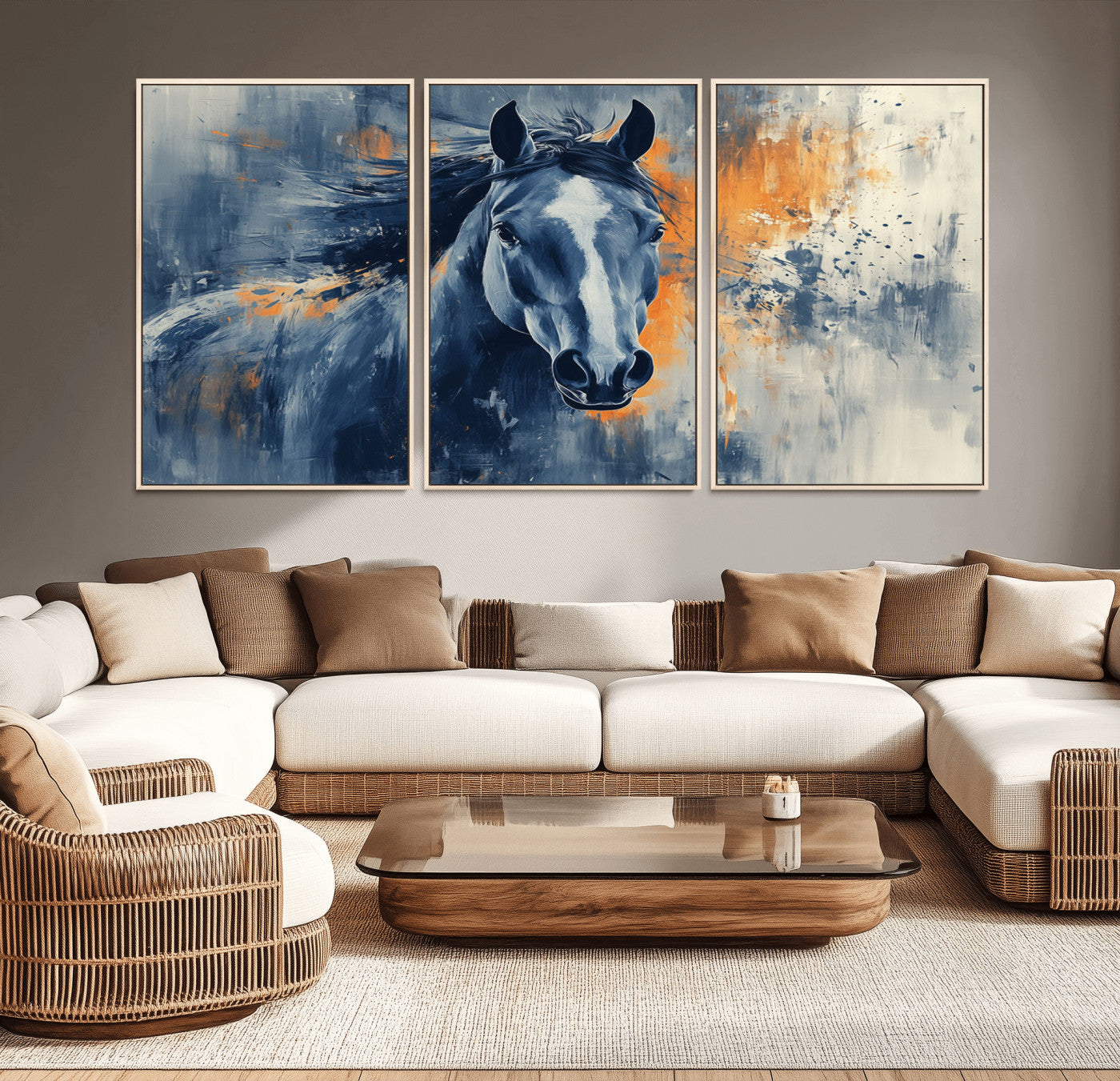 MGV-FC-60X30-3P - Abstract Blue Horse Wall Art Print Canvas | Horse Wall Art Print | Western Decor for Farmhouse |