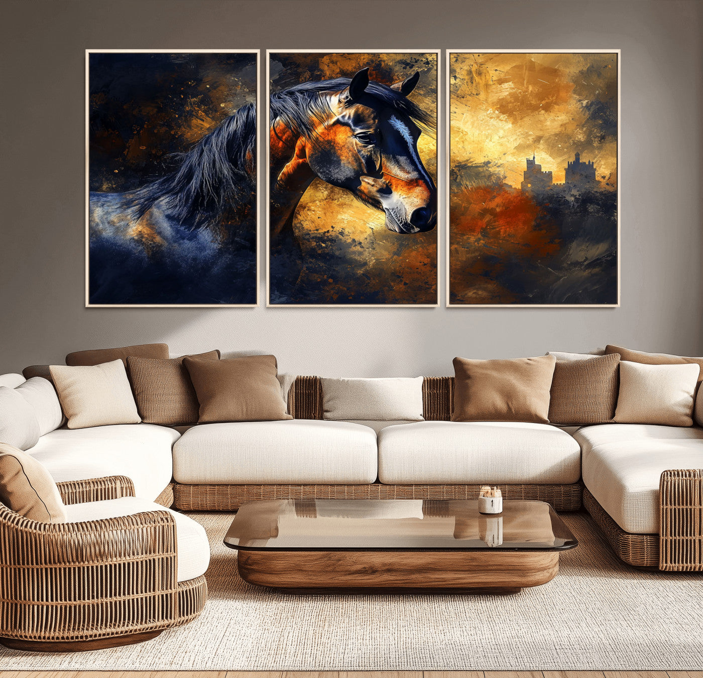 MGV-FC-60X30-3P - Abstract Horse Art Print - Abstract Canvas Wall Art | Perfect for Rustic Farmhouse, Modern, or