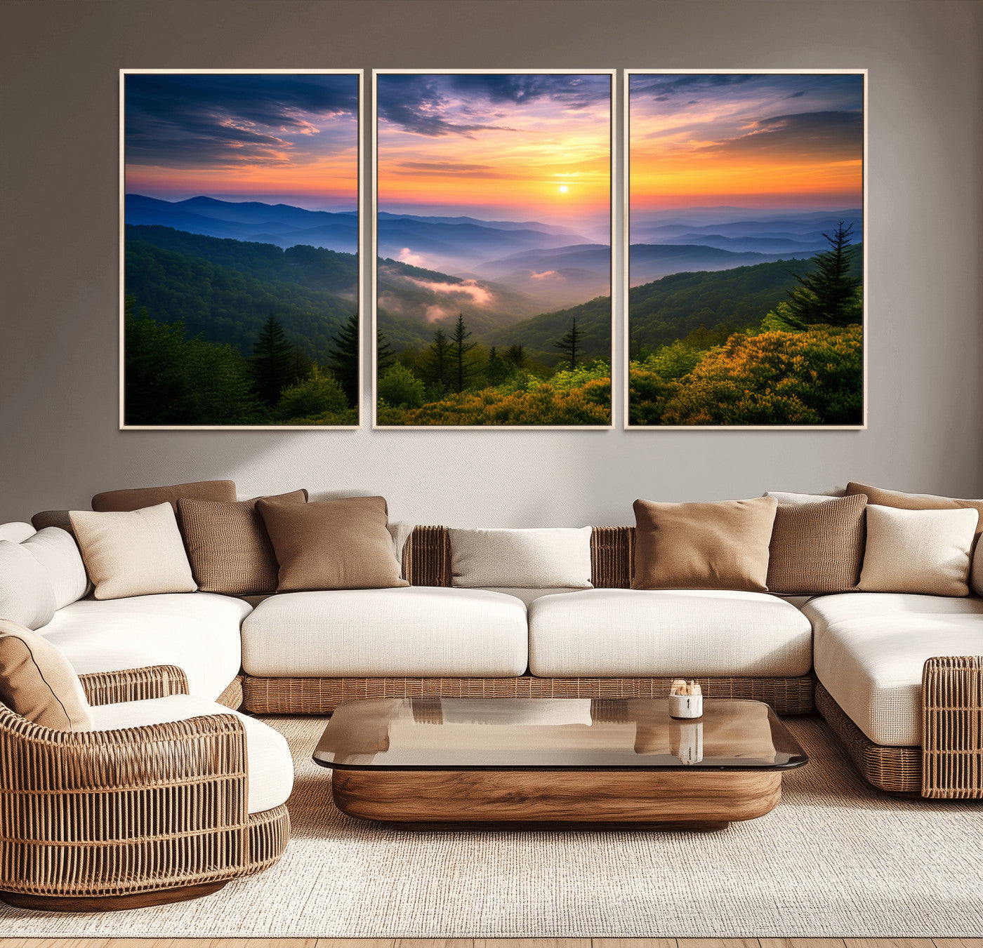 MGV-FC-60X30-3P - Majestic Mountain Sunrise Print | Landscape Wall Art | Canvas Print Ready to Hang | Farmhouse Wall