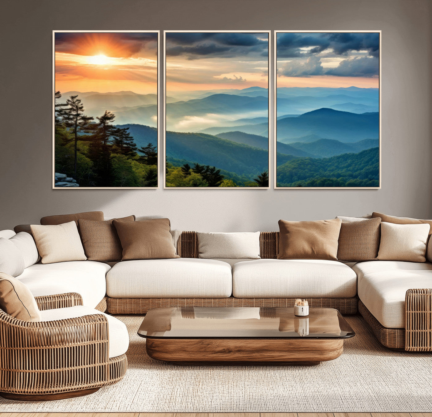 MGV-FC-60X30-3P - Sunrise Over Mountain Range Wall Art Canvas Print, Farmhouse Wall Decor, Cabin Wall Art