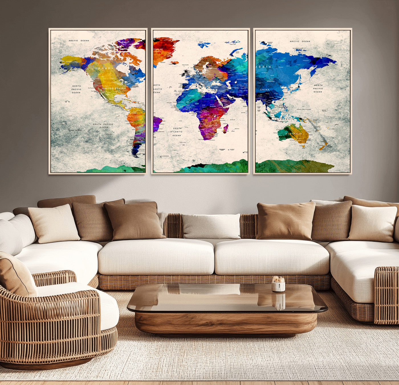 67752-MGV-CV-36X24-Push Pin World Map Canvas Print – Framed Travel Map Wall Art for Couples, Anniversary Gift, Modern Home or Office Decor