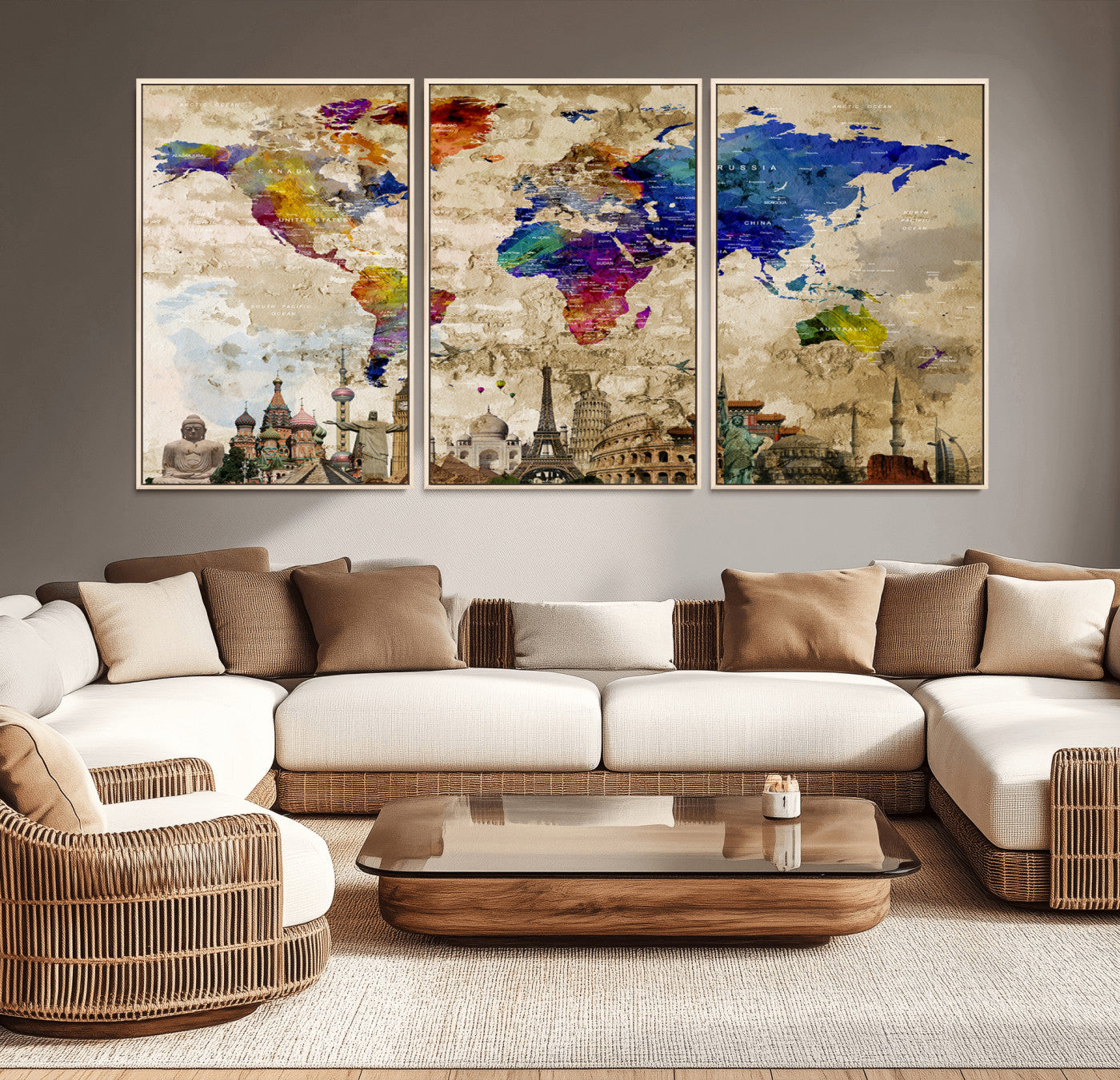 12168-MGV-CV-36X24-Push Pin World Map Canvas Print – Framed Travel Tracker Wall Art for Couples, Anniversary Gift and Modern Home Decor