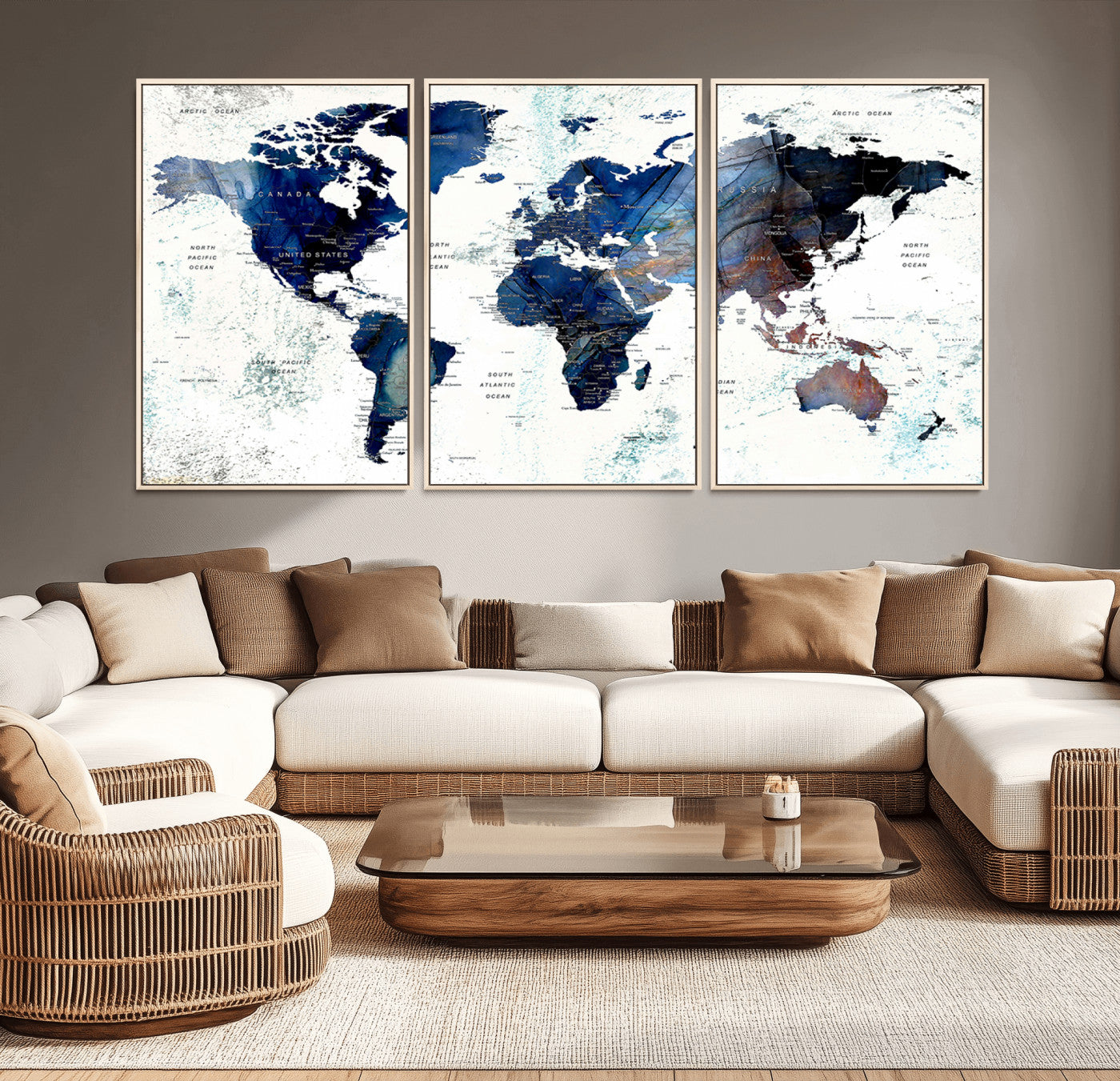 MGV-FC-60X30-3P - Push Pin World Map Canvas Print – Framed Wall Art for Couples to Track Their Travels – Anniversary