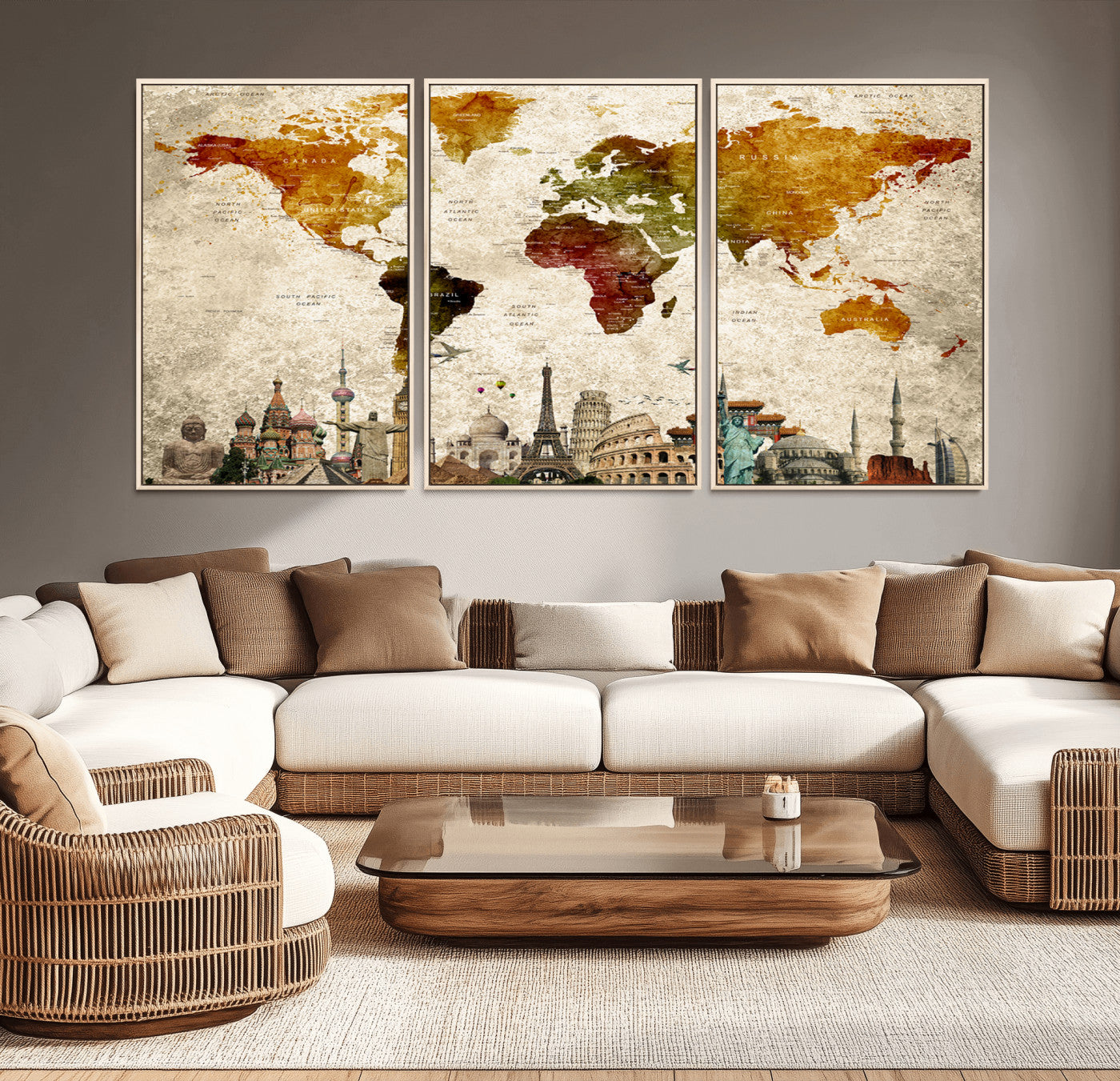 MGV-FC-60X30-3P - Push Pin World Map Canvas Print – Framed Wall Art for Couples to Track Their Travels – Anniversary