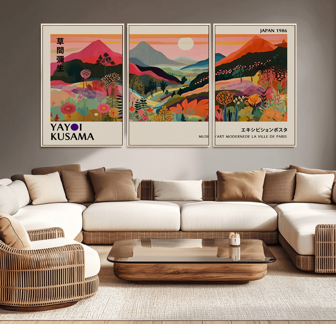 MGV-FC-60X30-3P - Yayoi Ba Bam 1986 Wall Art Print - Comes Away to Kiss Sabi Sabi Japanese Wall Art Print - Vibrant