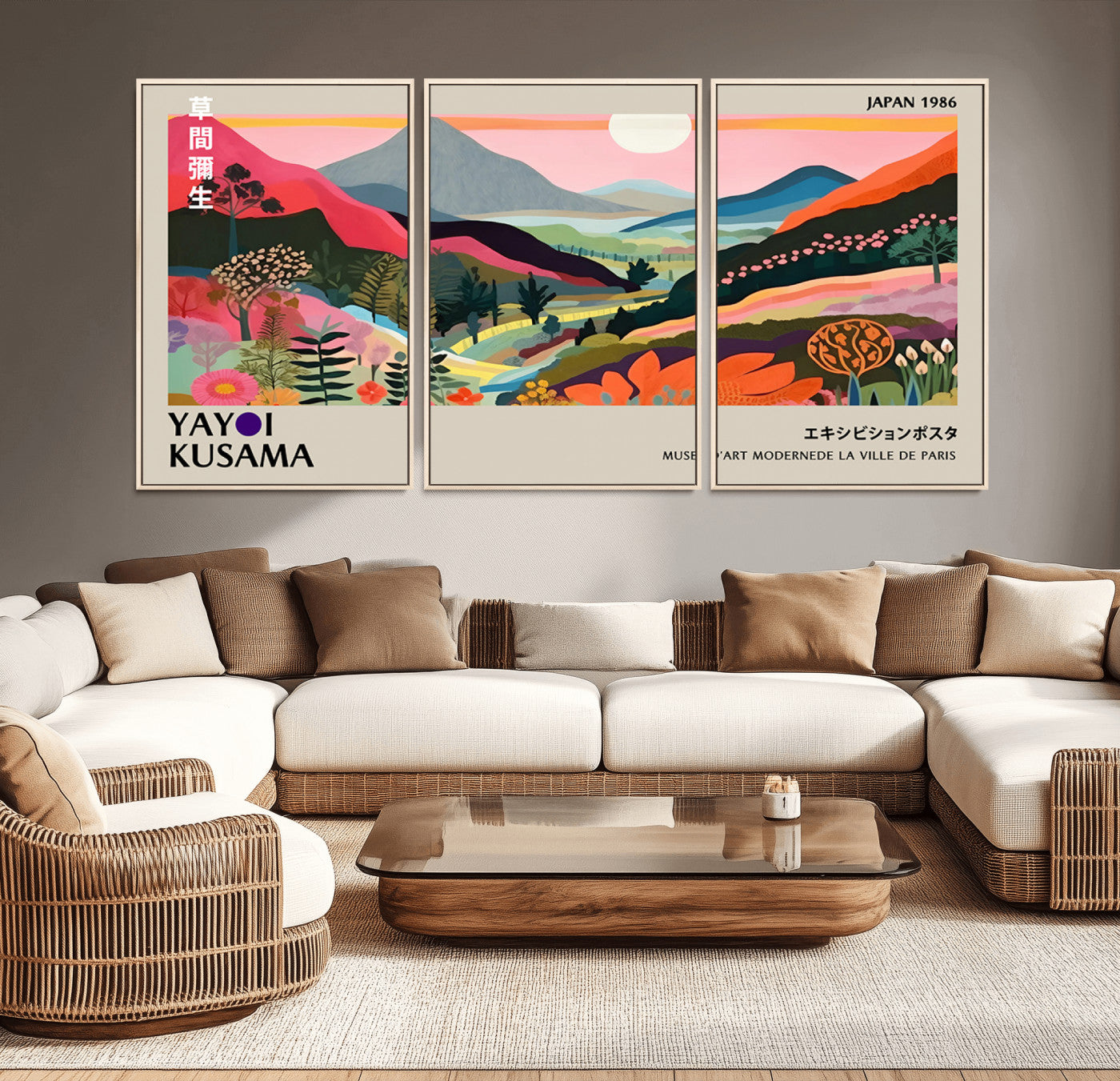 33411-MGV-CV-36X24-Yayoi Kusama Japan 1986 Wall Art Canvas Print – Vibrant Wabi Sabi Japanese Abstract Landscape Artwork for Home, Office