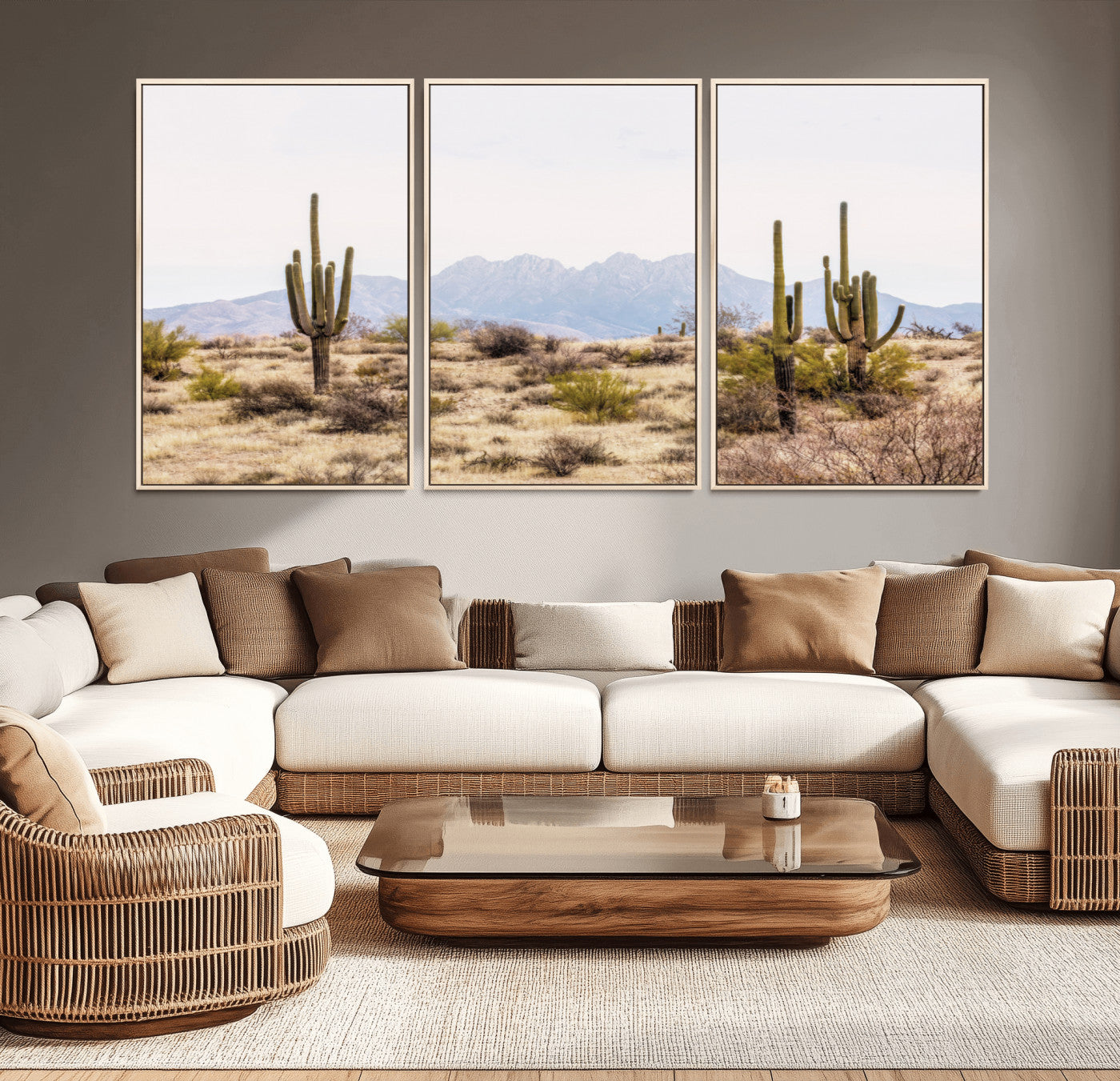 97436-MGV-CV-36X24-Desert Cactus Canvas Wall Art – Serene Southwestern Arizona Landscape with Majestic Mountains -