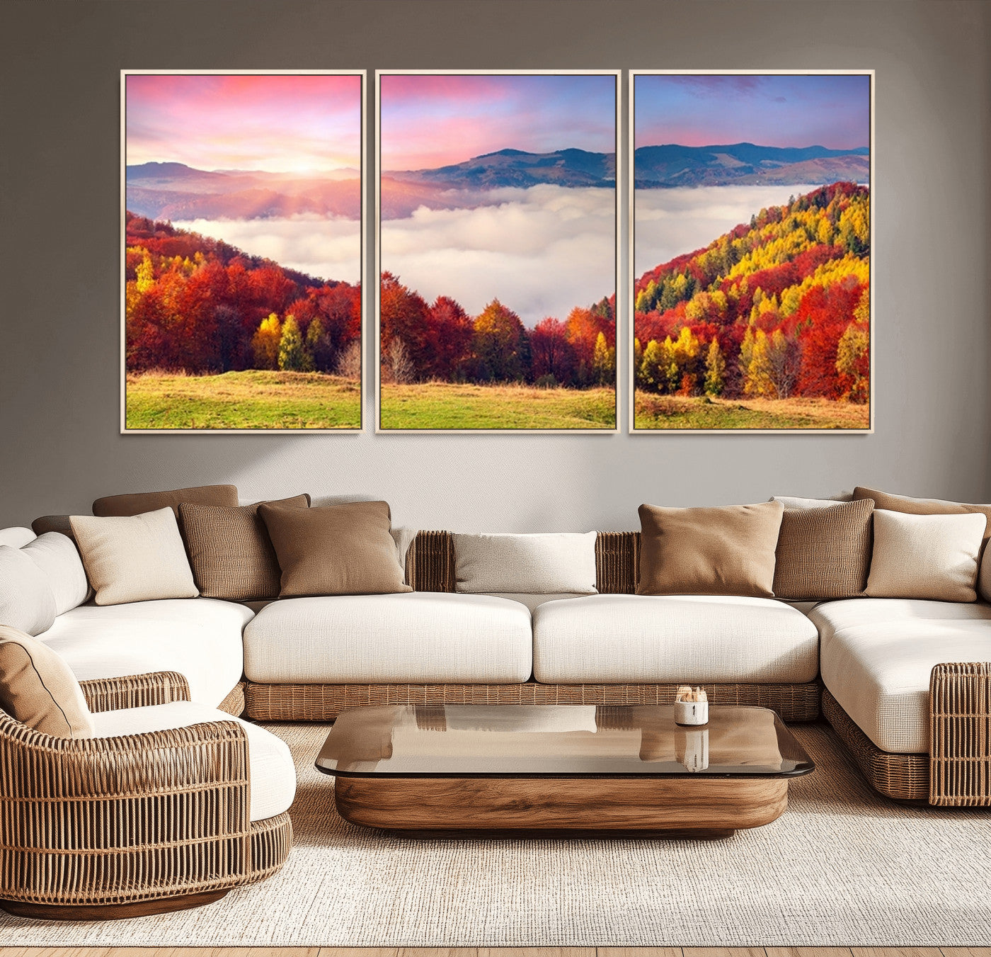-Autumn Mountain Foggy Landscape Wall Art Canvas Print | Beautiful Forest Canvas Print | Misty