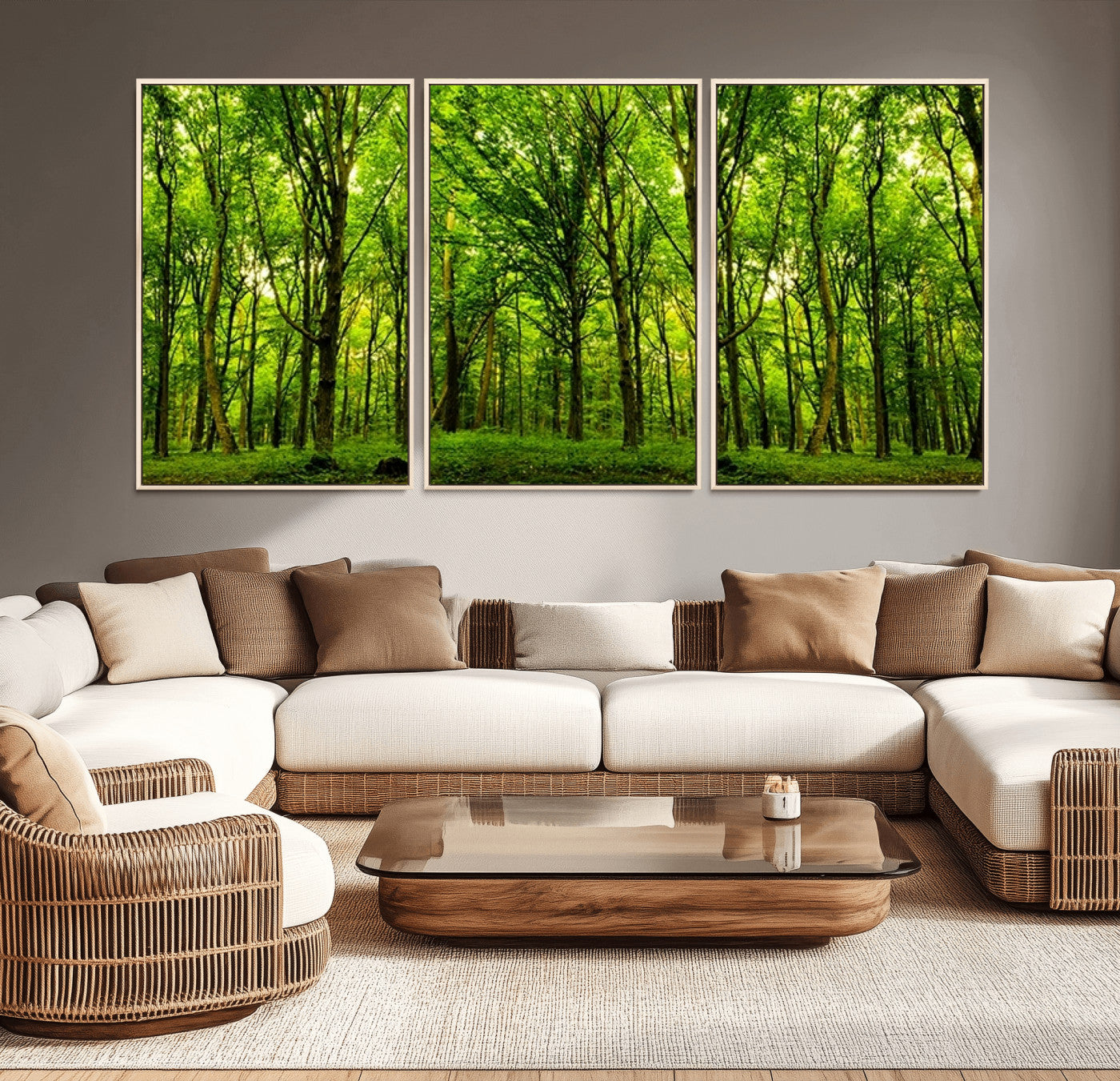 10744-MGV-CV-36X24-Lush Green Forest Canvas Print | 3-Panel Forest Wall Art | Nature Landscape for Living Room