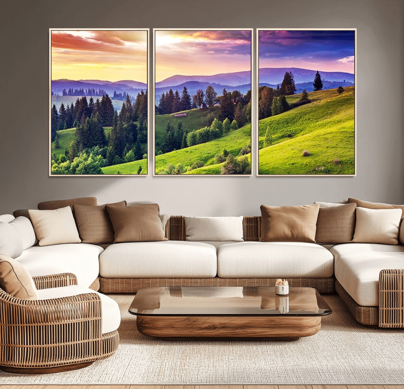 34314-MGV-CV-36X24-Green Hills and Sunset Wall Art Print - Scenic Landscape with Lush Greenery and Vibrant Sky, Ready