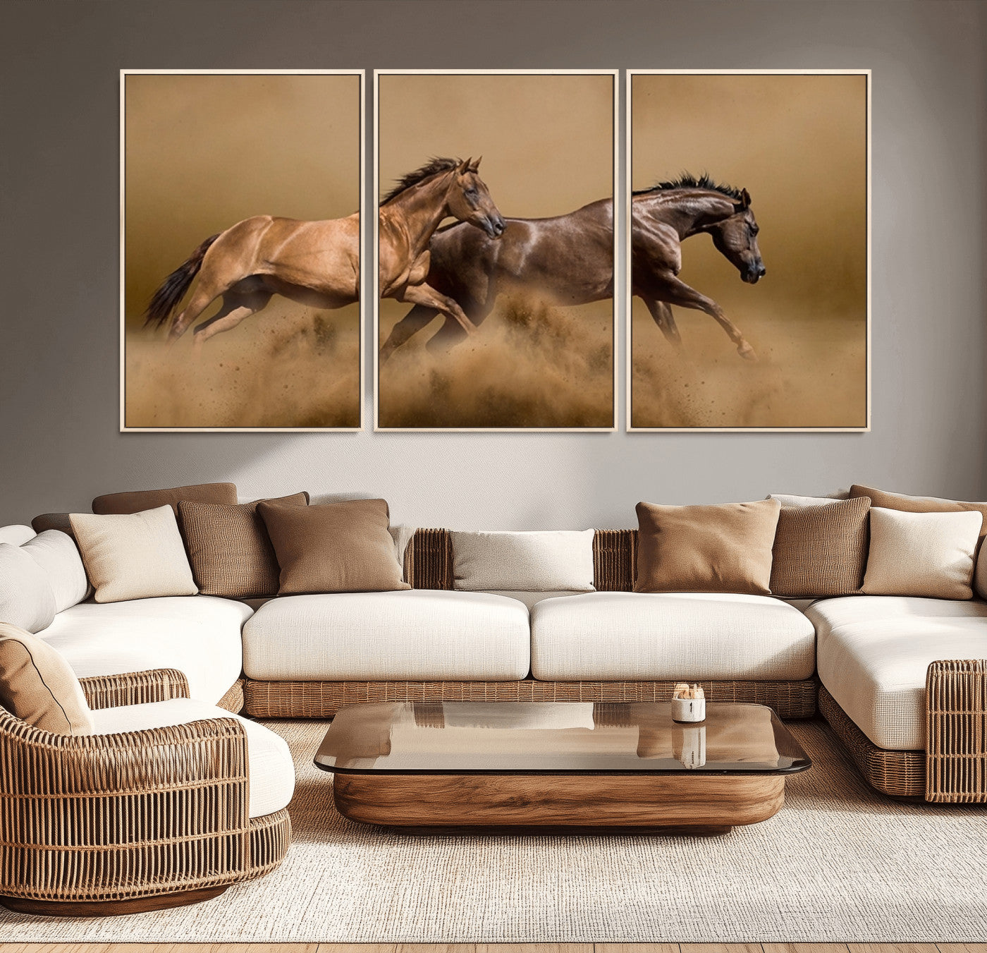 MGV-FC-60X30-3P - Large Wall Art Animal Canvas Print - Two Running Brown Horses