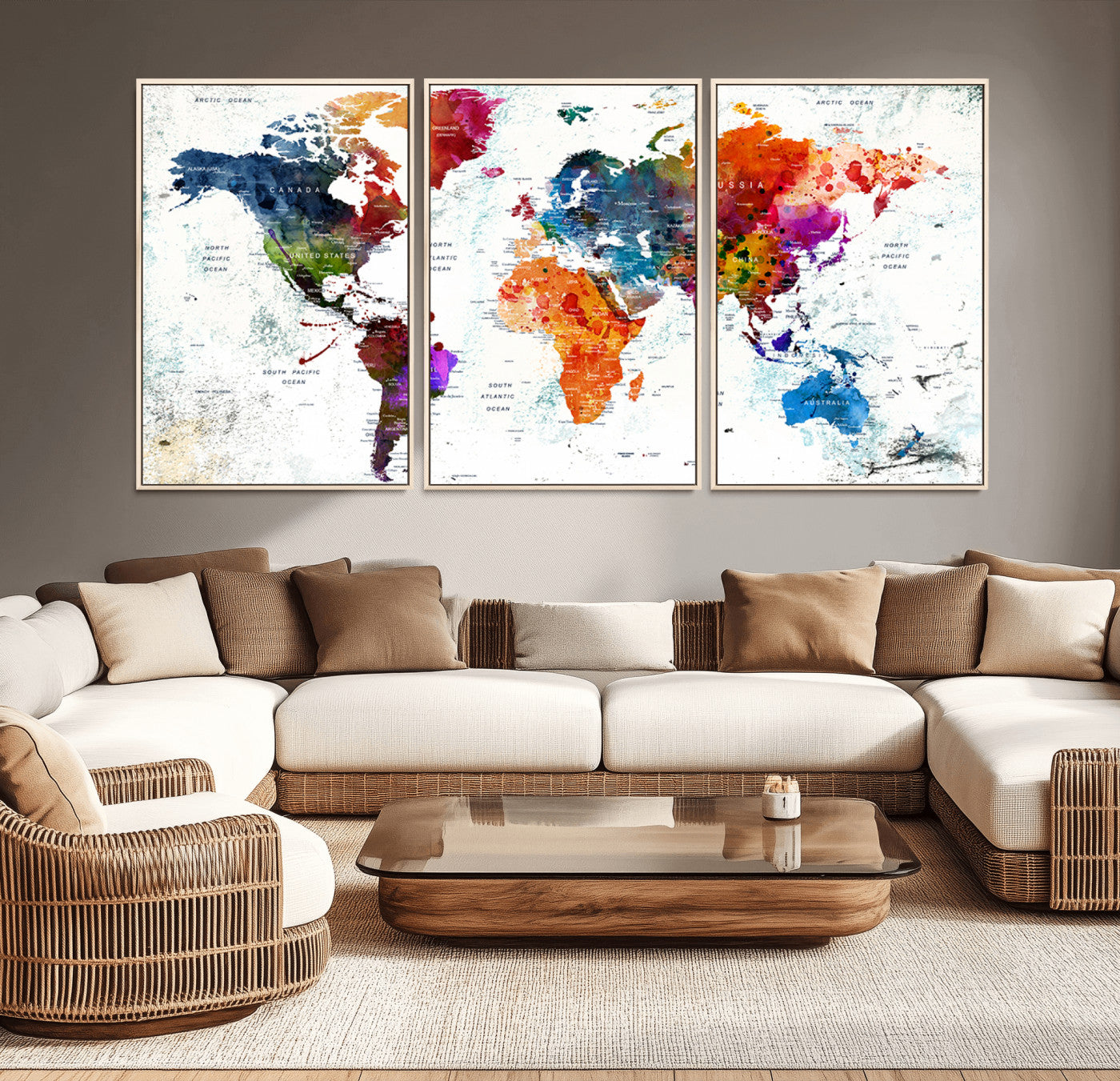 MGV-FC-60X30-3P - Push Pin World Map Canvas Print – Framed Wall Art for Couples to Track Their Travels – Anniversary