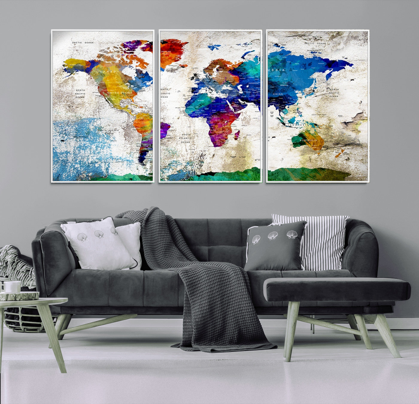 89870-MGV-CV-36X24-Push Pin World Map Canvas Print – Framed Travel Map Wall Art for Couples, Anniversary Gift, Modern Home or Office Decor