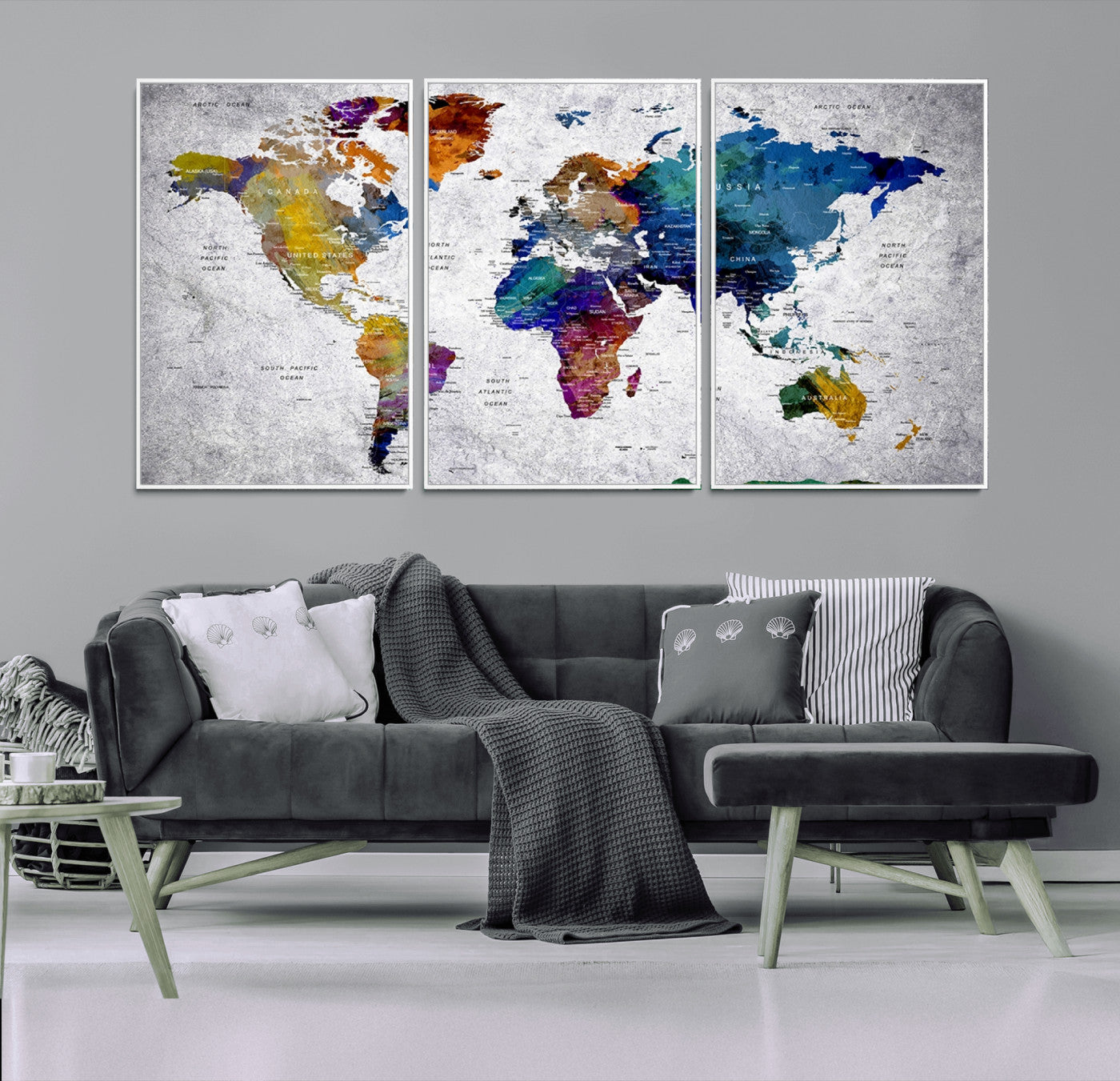 MGV-FC-60X30-3P - Push Pin World Map Canvas Print – Framed Wall Art for Couples to Track Their Travels – Anniversary