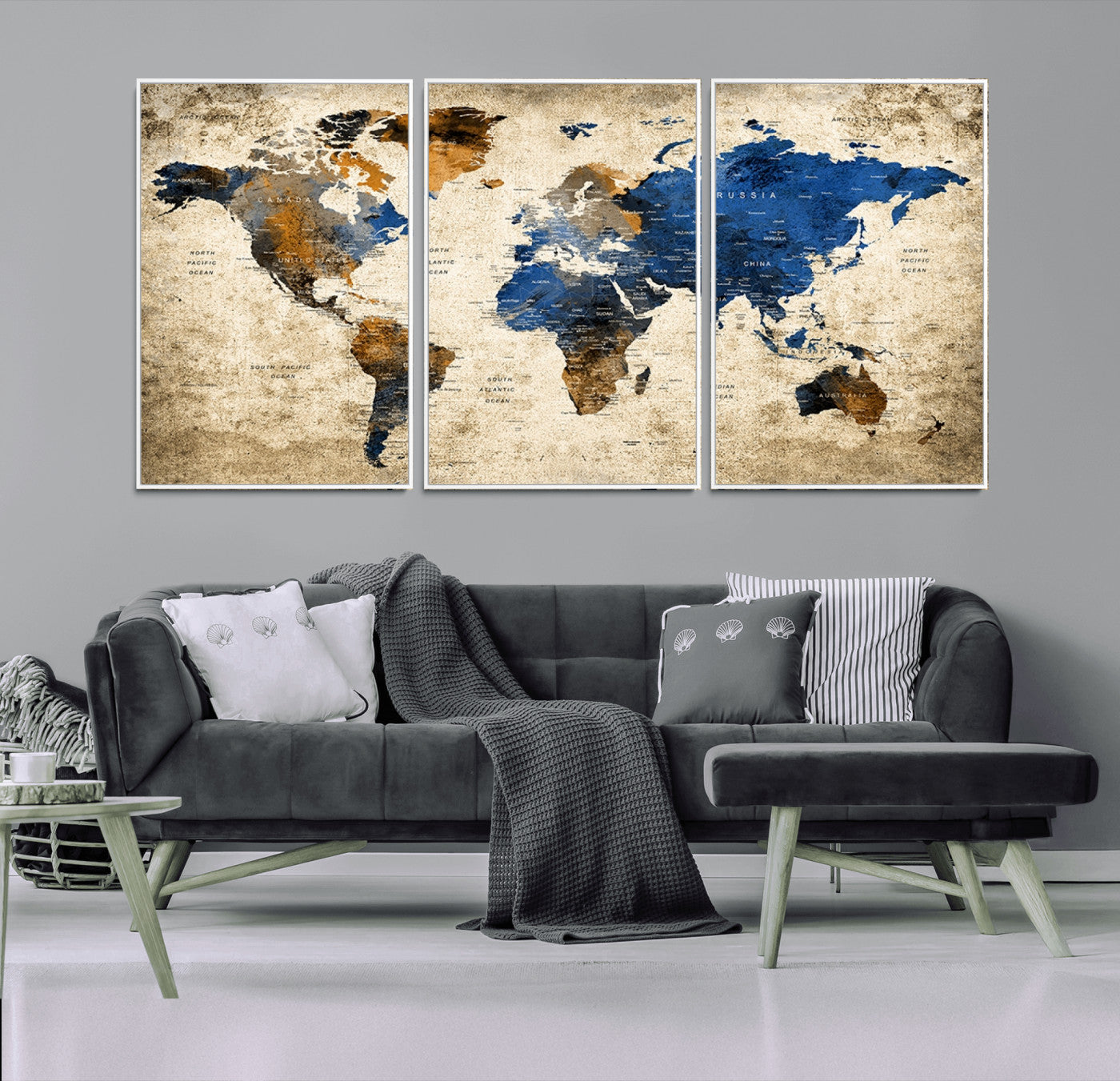 MGV-FC-60X30-3P - Push Pin World Map Canvas Print – Framed Wall Art for Couples to Track Their Travels – Anniversary