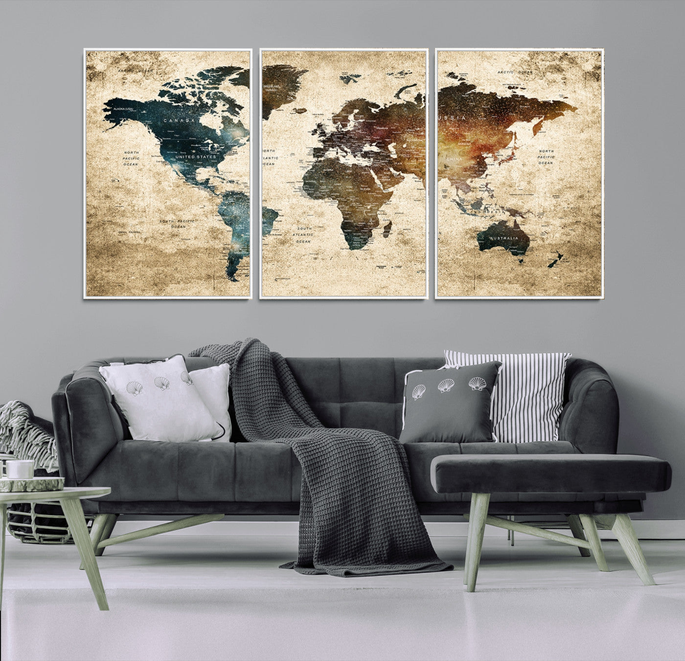 -Push Pin World Map Canvas Print – Framed Wall Art for Couples to Track Their Travels – Anniversary