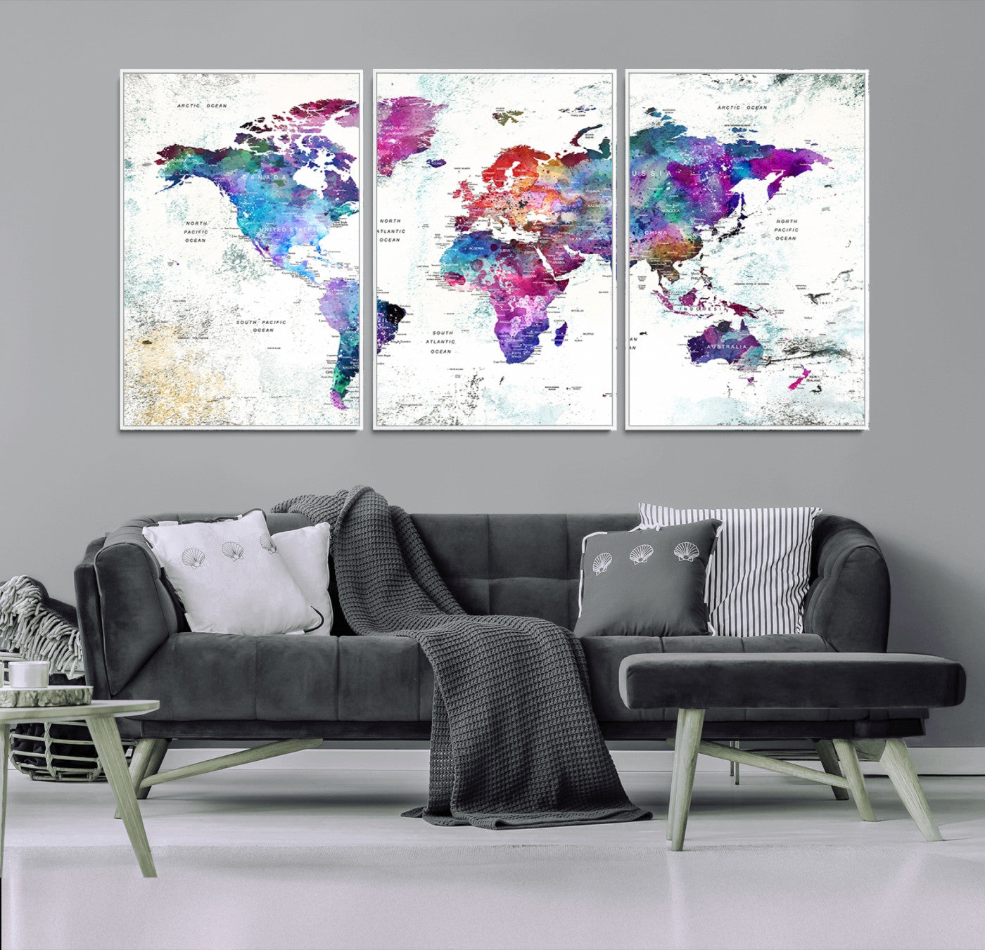 73735-MGV-CV-36X24-Push Pin World Map Canvas Print – Framed Travel Map Wall Art for Couples, Anniversary Gift, Modern Home or Office Decor