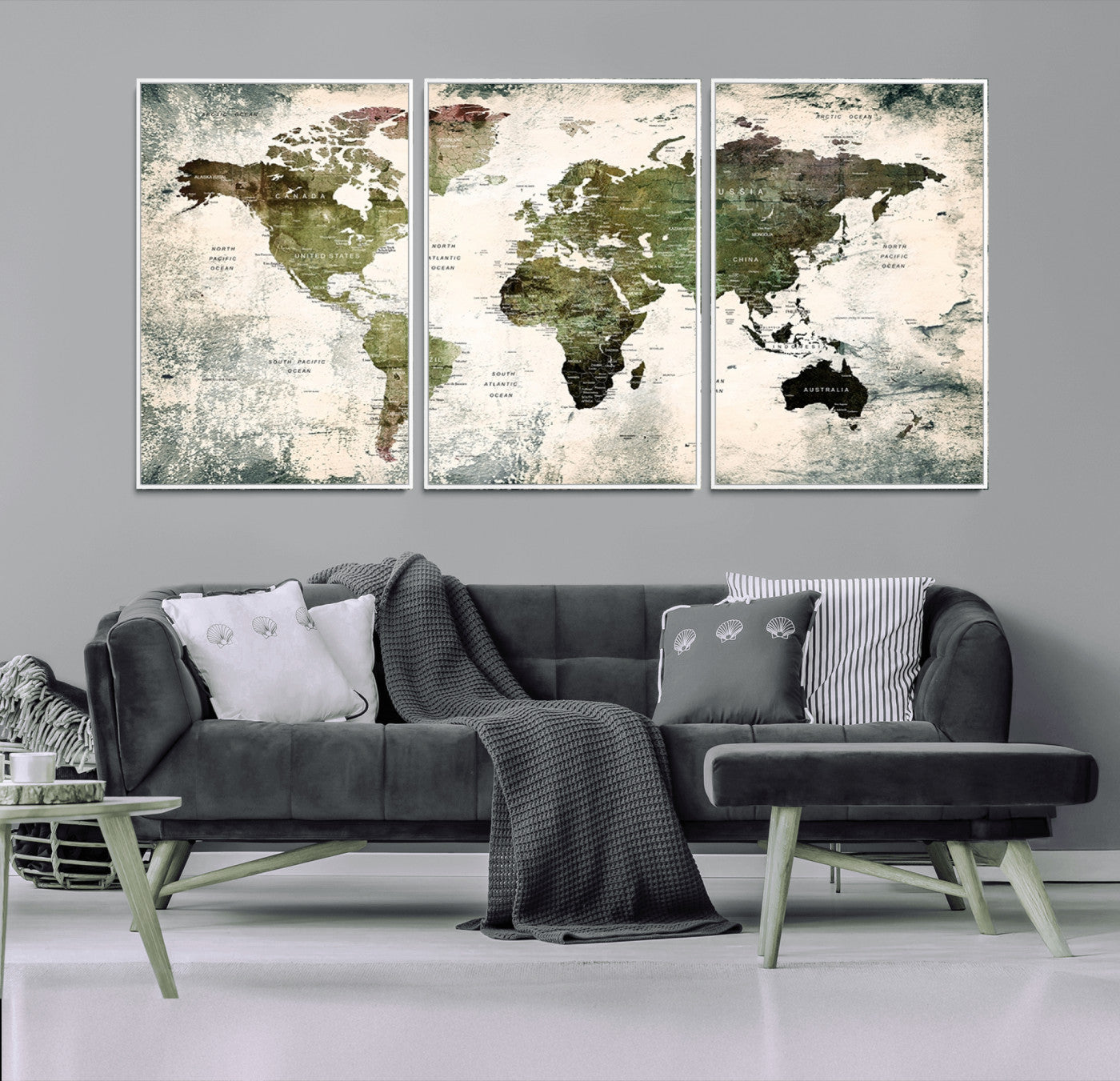 MGV-FC-60X30-3P - Push Pin World Map Canvas Print – Framed Wall Art for Couples to Track Their Travels – Anniversary