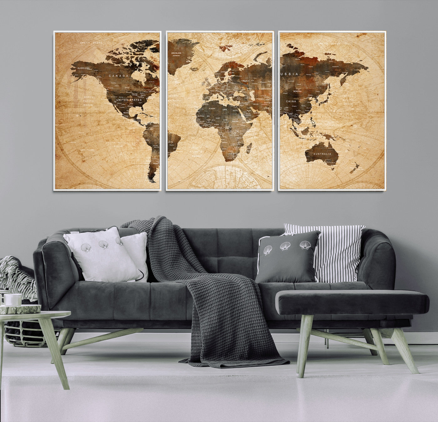 -Push Pin World Map Canvas Print – Framed Wall Art for Couples to Track Their Travels – Anniversary