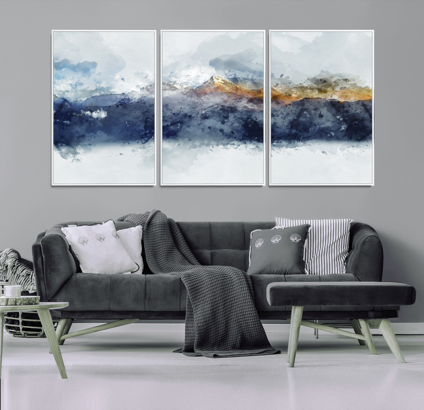 89149-MGV-CV-36X24-Abstract Mountain Range Art Canvas Print | 3 Panel Watercolor Landscape for Living Room, Office, or