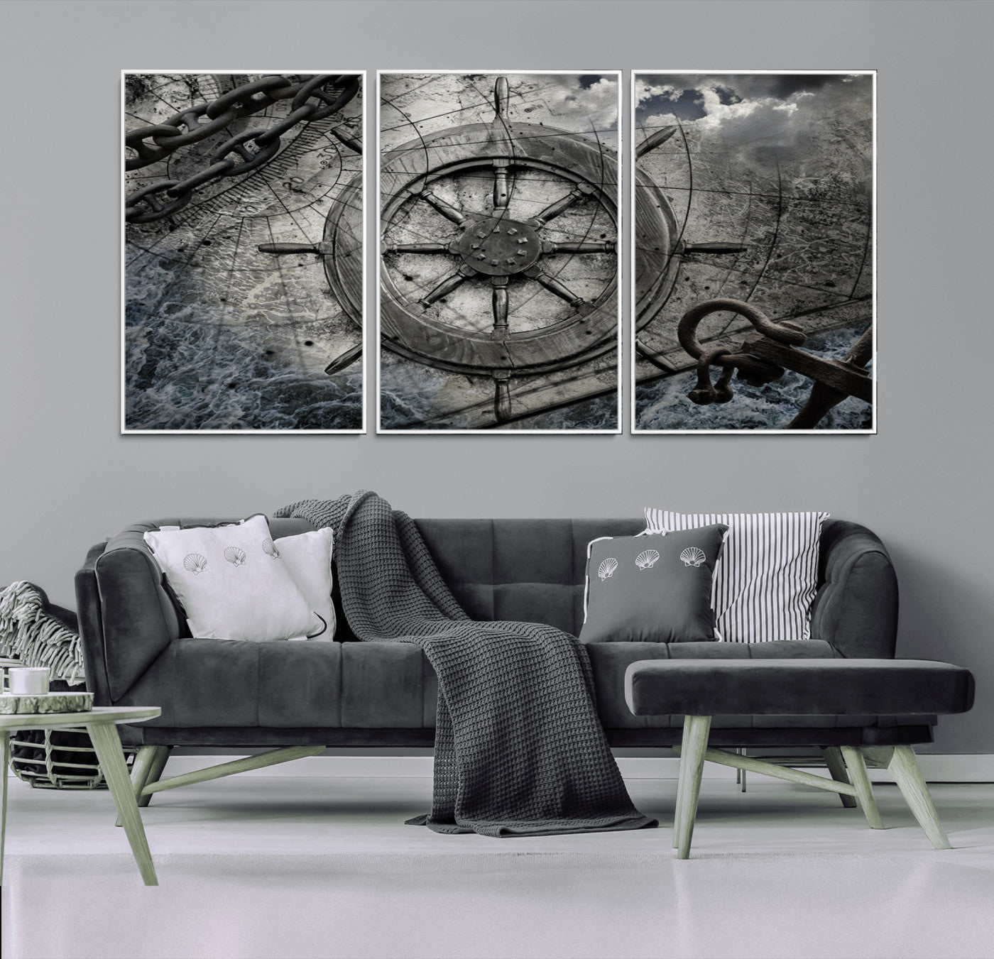 36770-MGV-CV-36X24-Ship Steering Wheel Vintage Wall Art Canvas Print