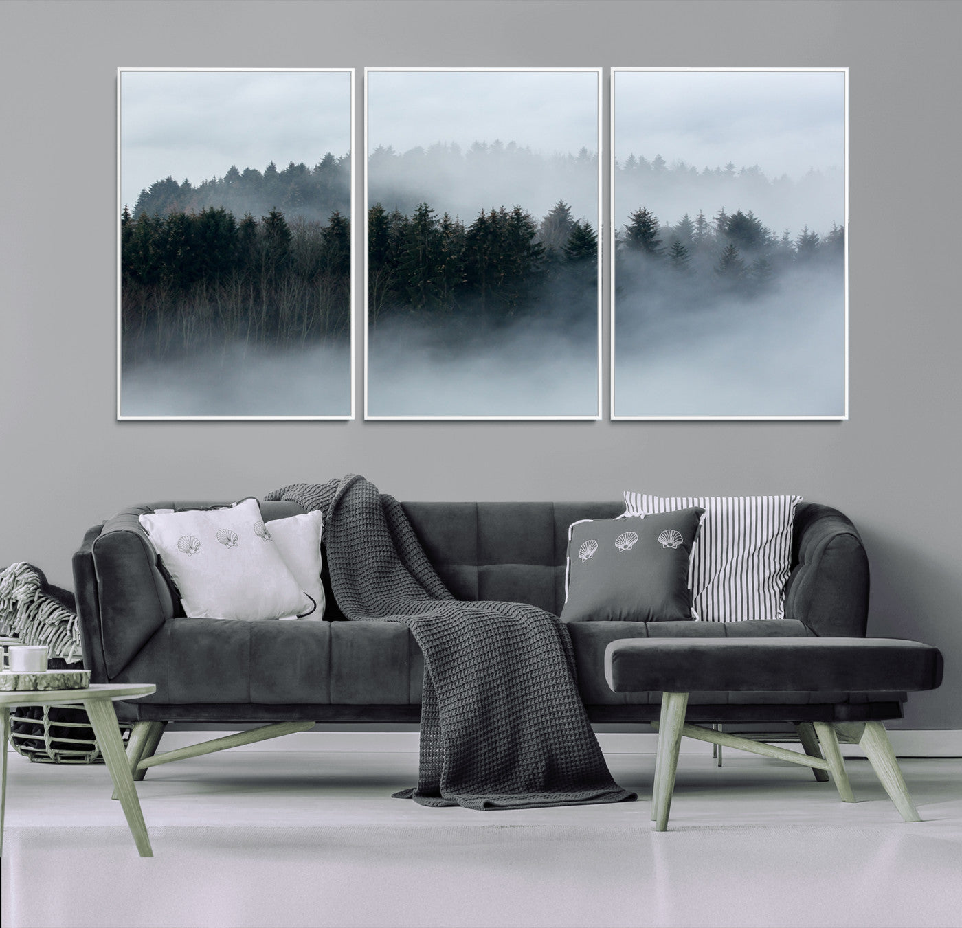 42596-MGV-CV-36X24-Autumn and Misty Trees in the Forest Wall Art Canvas Print, Foggy Forest Mountain Wall Art Canvas