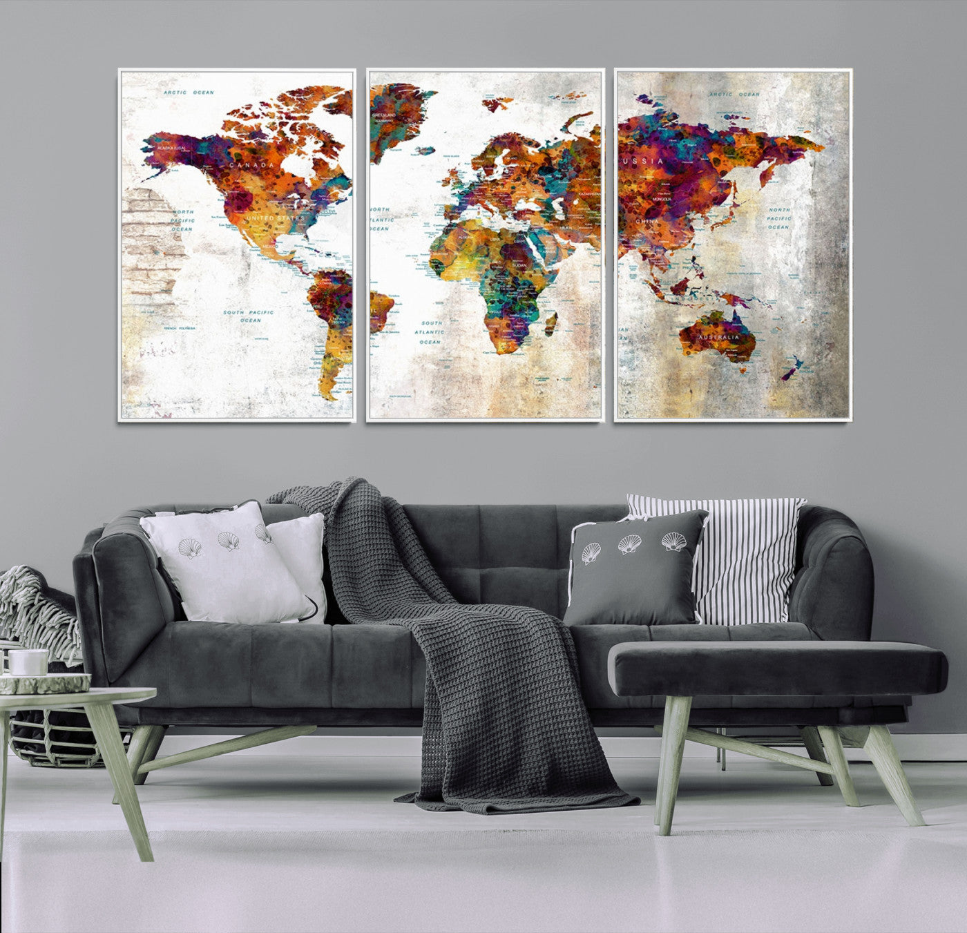 MGV-FC-60X30-3P - Push Pin World Map Canvas Print – Framed Wall Art for Couples to Track Their Travels – Anniversary
