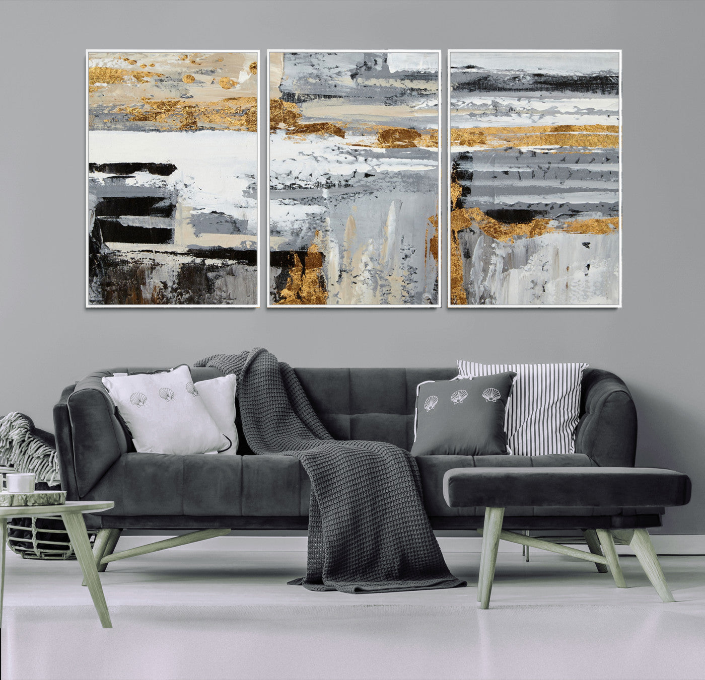43177-MGV-CV-36X24-Abstract Painting Canvas Wall Art Print Paint Drip Art Brush Strokes Gray Artwork