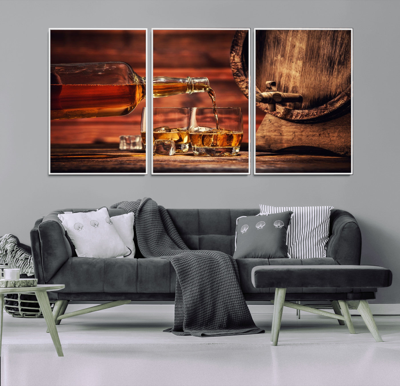 MGV-FC-60X30-3P - Whiskey and Cigar Canvas Wall Art | 3 Panel Bar Room Decor for Home Lounge, Office, or Man Cave |