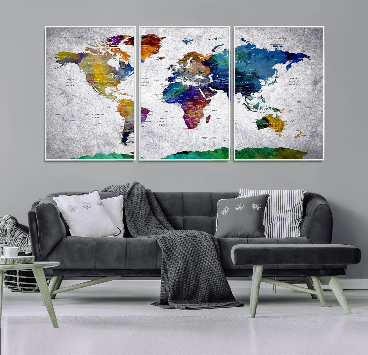 26840-MGV-CV-36X24-Push Pin World Map Canvas Print – Framed Travel Tracker Wall Art for Couples, Anniversary Gift and Modern Home Decor