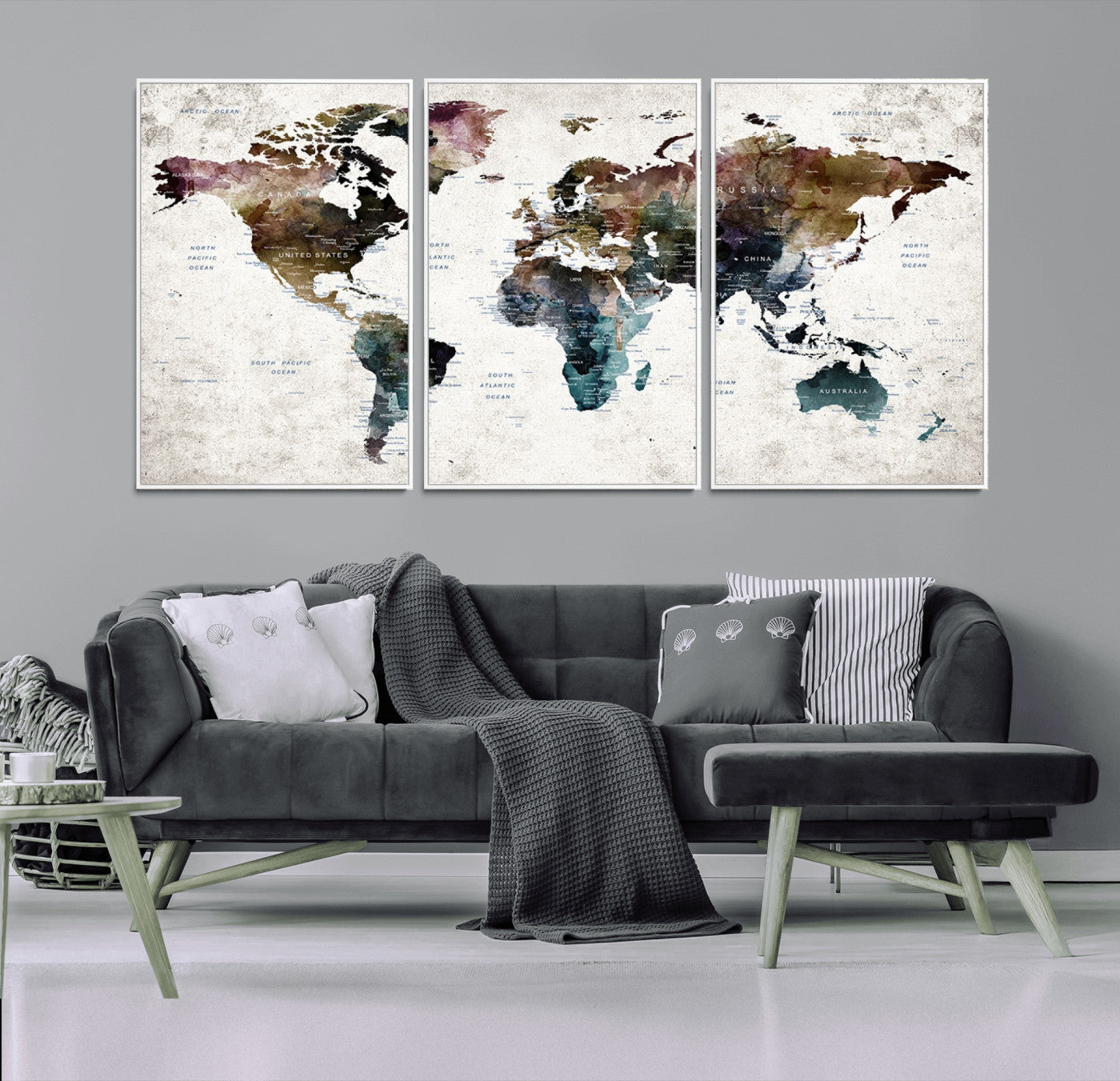 MGV-FC-60X30-3P - Push Pin World Map Canvas Print – Framed Wall Art for Couples to Track Their Travels – Anniversary