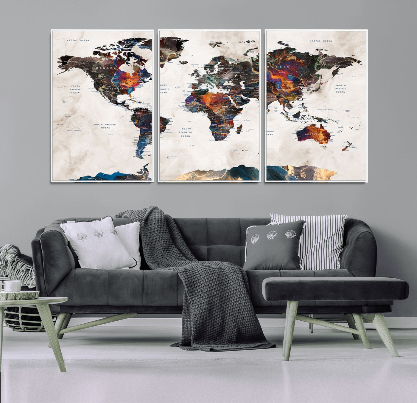 MGV-FC-60X30-3P - Push Pin World Map Canvas Print – Framed Wall Art for Couples to Track Their Travels – Anniversary