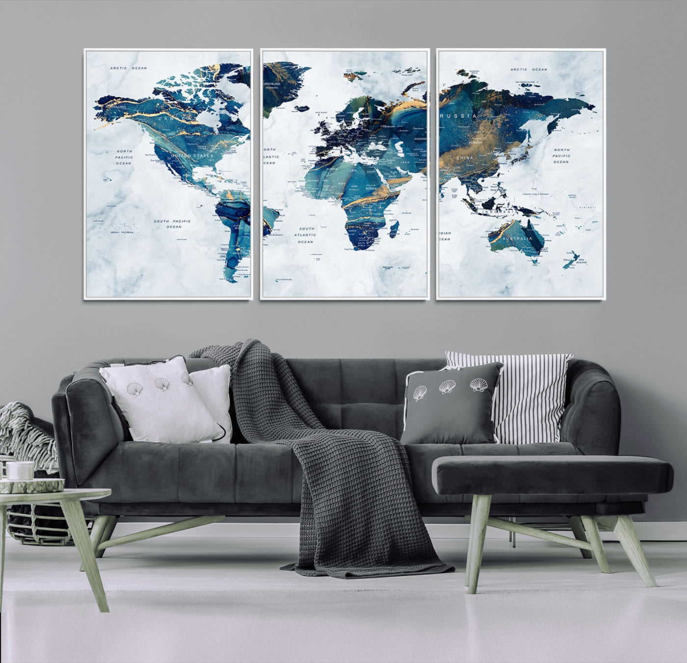 53819-MGV-FC-60X30-3P_White-Push Pin World Map Canvas Print – Framed Travel Map Wall Art for Couples, Anniversary Gift, Modern Home or Office Decor