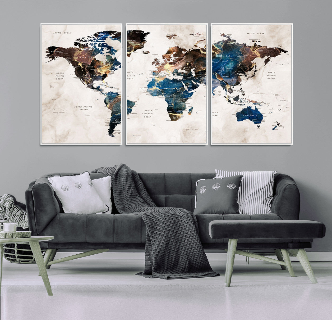 MGV-FC-60X30-3P - Push Pin World Map Canvas Print – Framed Wall Art for Couples to Track Their Travels – Anniversary