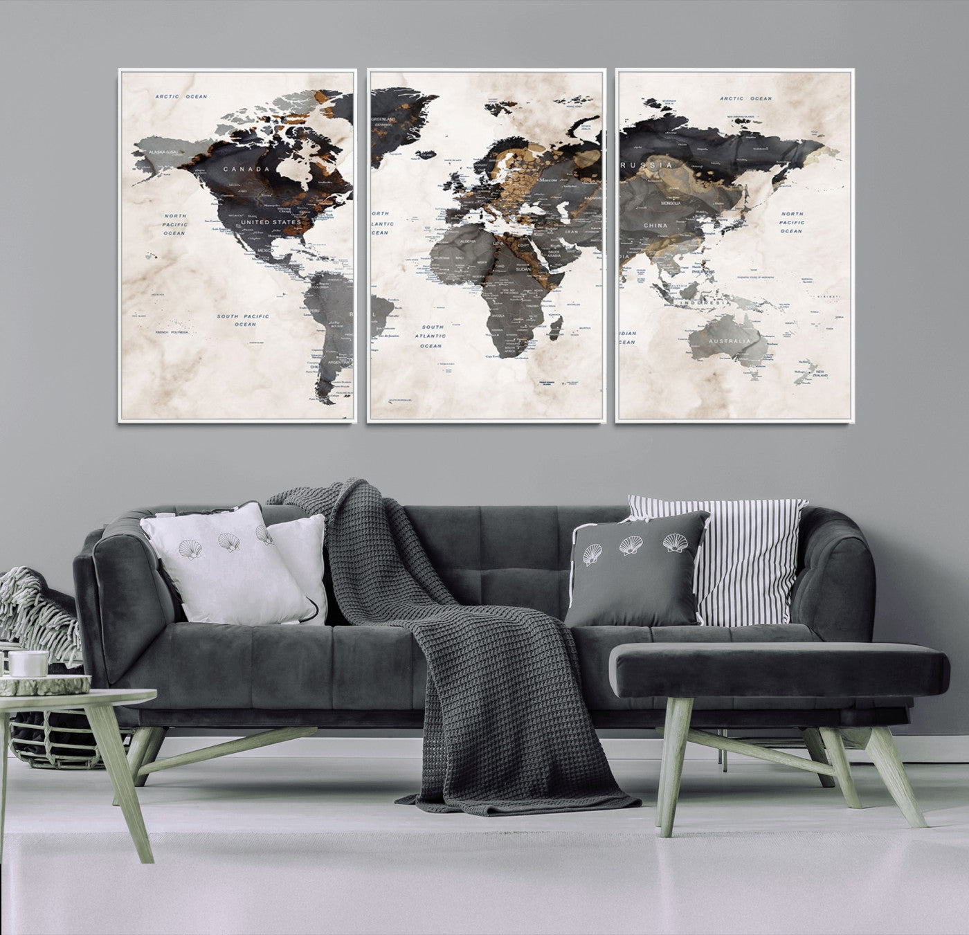 MGV-FC-60X30-3P - Push Pin World Map Canvas Print – Framed Wall Art for Couples to Track Their Travels – Anniversary