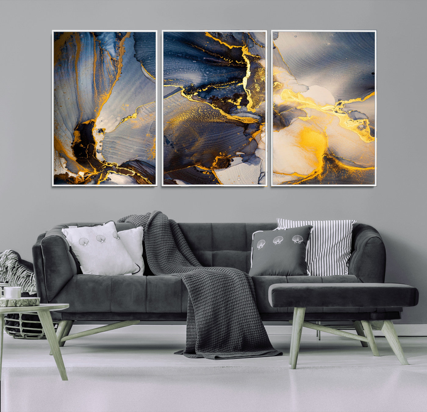 42100-MGV-CV-36X24-Large Abstract Wall Art Print - Gold and Blue Abstract Canvas Wall Art | Fluid Ink Modern Luxury Wall Decor for Living Room Decor