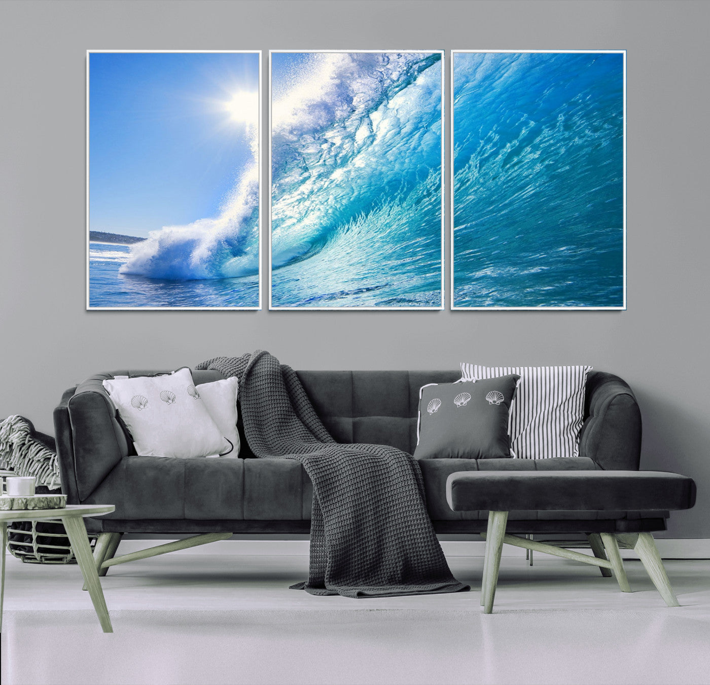 -Blue Big Wave Surfing Ocean Canvas Wall Art Artwork Print