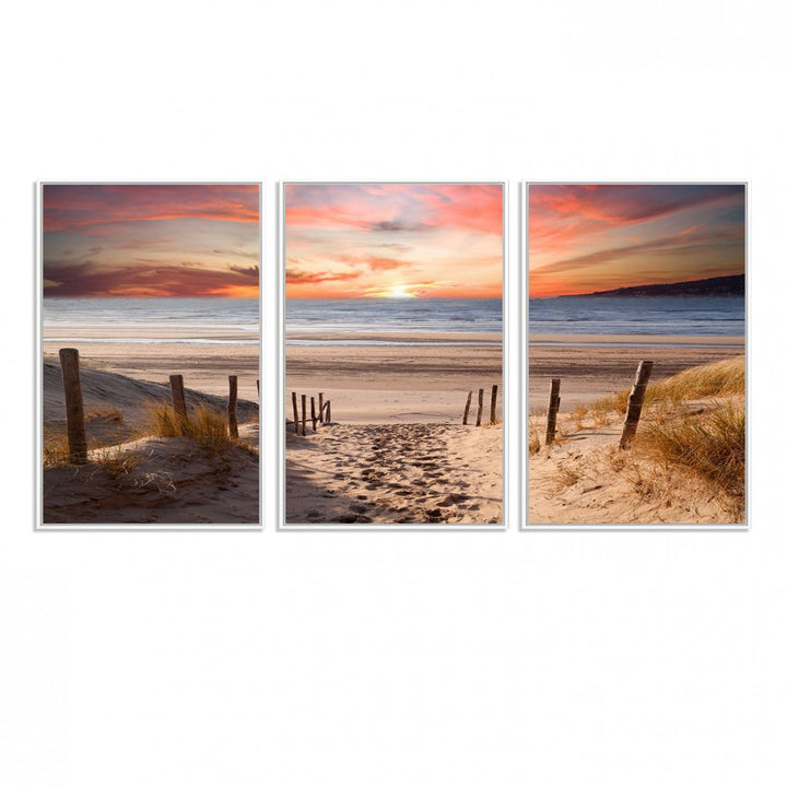 The Sunset on the Sea Wall Art Canvas Print beautifully captures a beach sunset and waves, enhanced with a UV-protective coating.