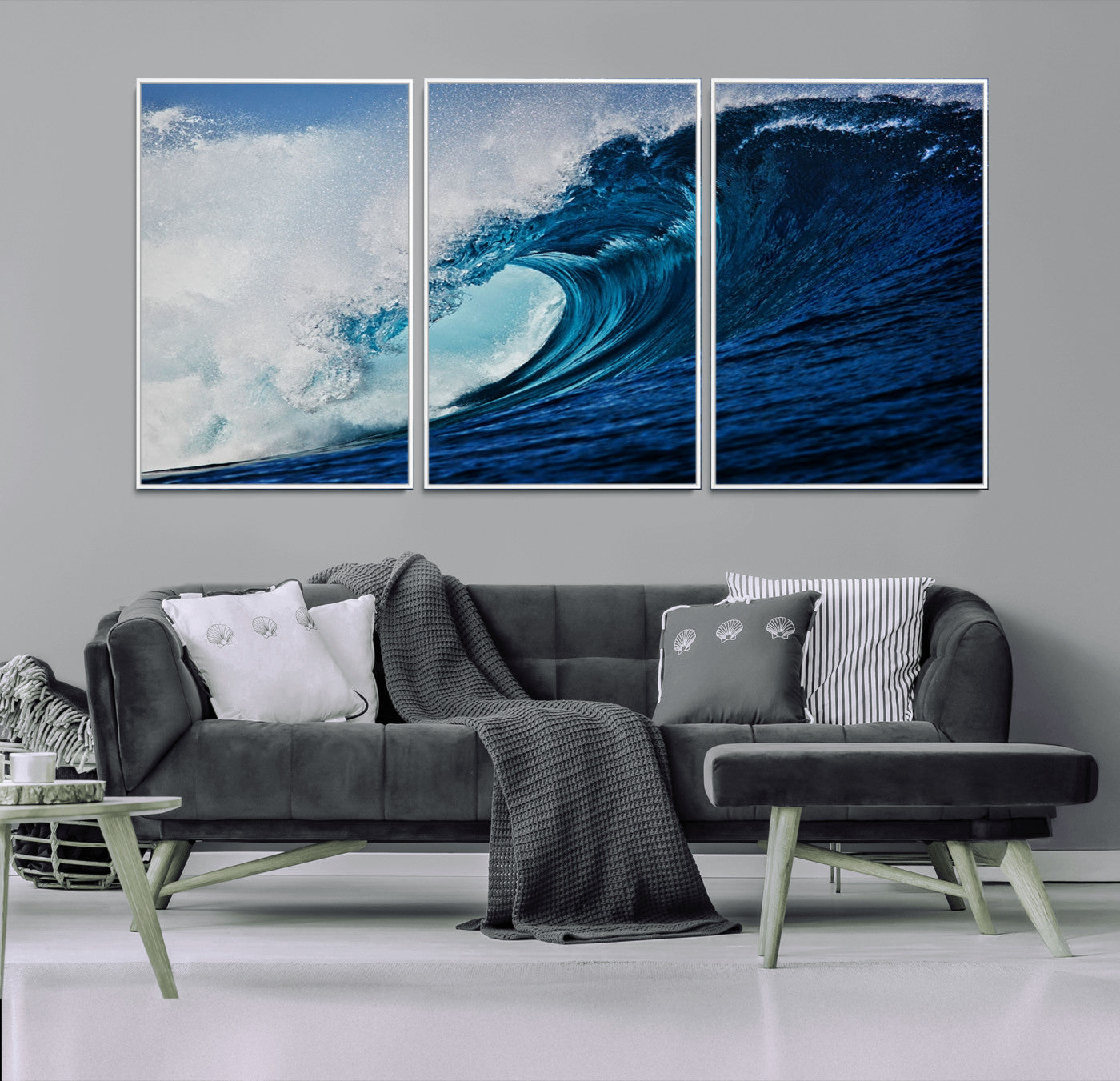MGV-FC-60X30-3P - Ocean Wave at Sunset Canvas Art, Large Wall Print of Vibrant Water Waves, Coastal Art for Living