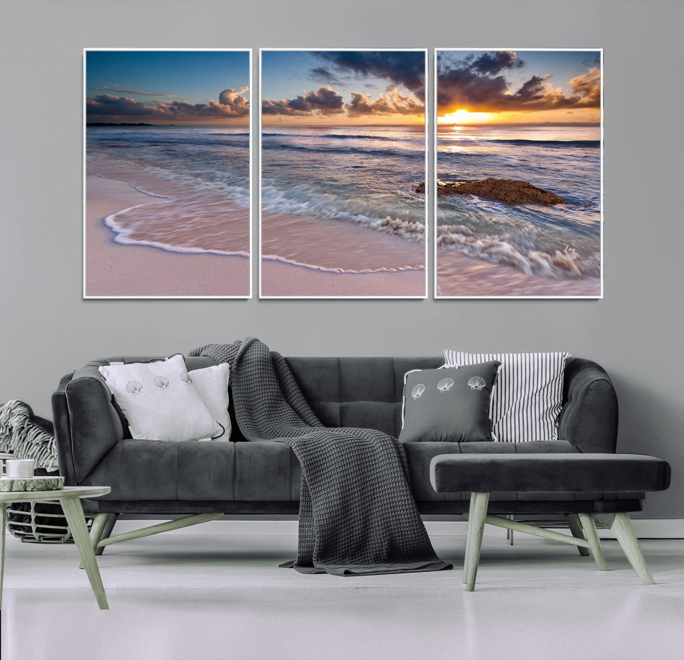 94906-MGV-FC-60X30-3P_White-Sea Ocean Sunset Beach Wall Art Canvas Print