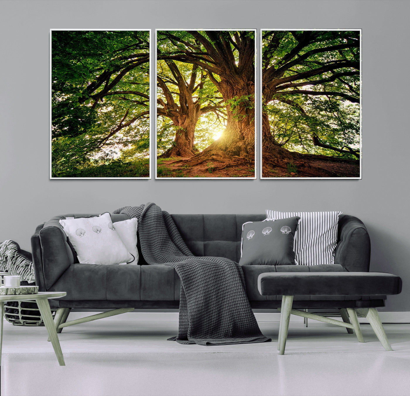 MGV-FC-60X30-3P - Majestic Ancient Tree Wall Art, NatureCanvas Print, Woodland Art, Tree of Life Artwork, Sunlit
