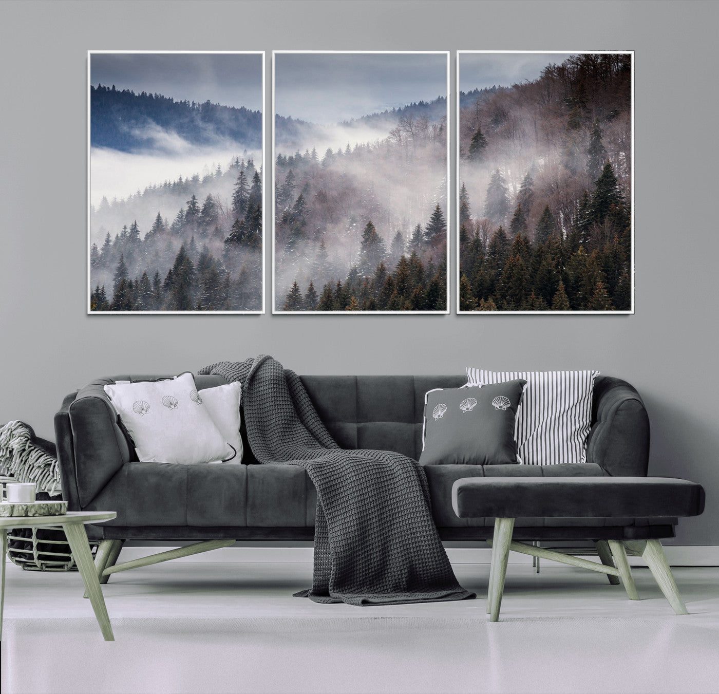 MGV-FC-60X30-3P - Beautiful Rising Fog in Winter Mountain Landscape- Framed Rising Fog in Winter Mountain Canvas
