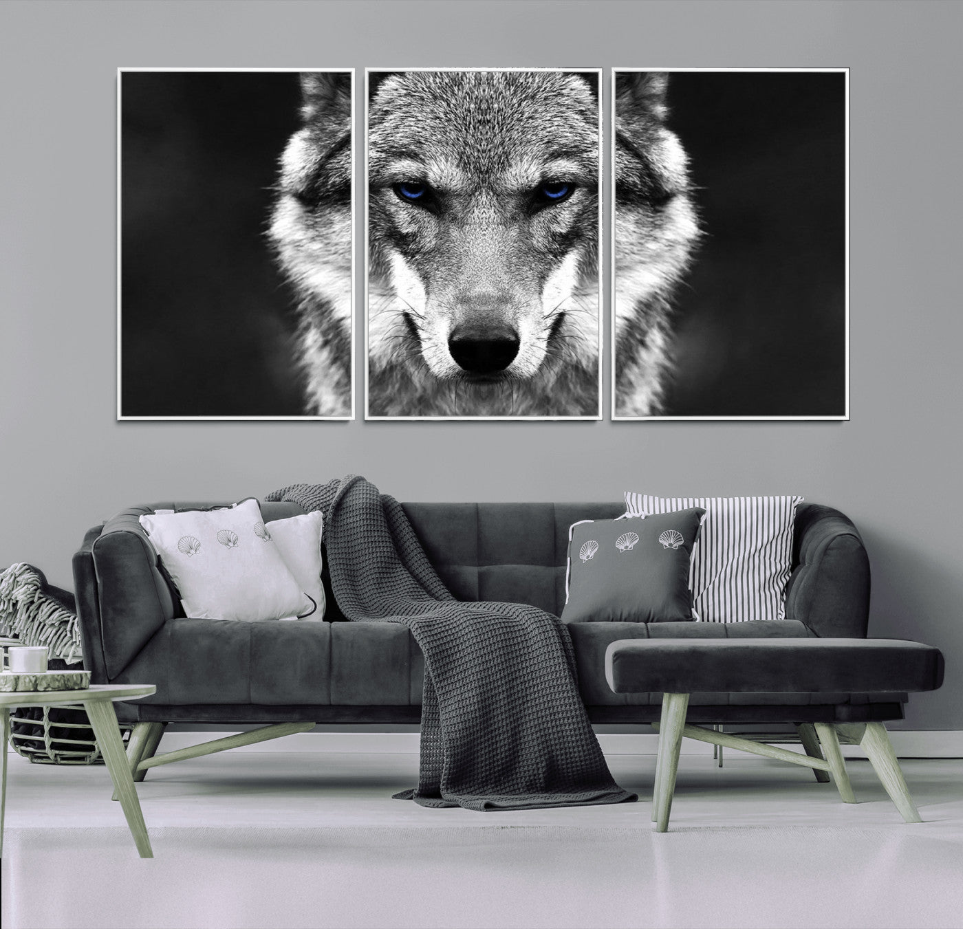 MGV-FC-60X30-3P - Black and White Wild Wolf Wall Art Canvas Print