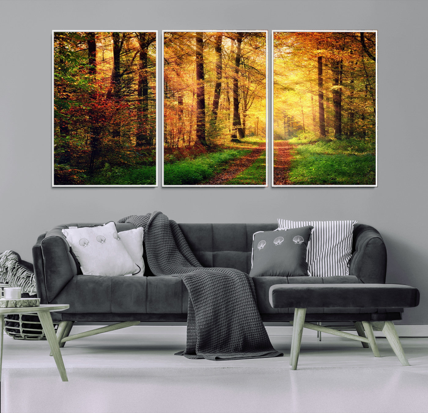 MGV-FC-60X30-3P - Sunlight Through Trees Wall Art Canvas Print - Autumn Forest Wall Art Canvas Print