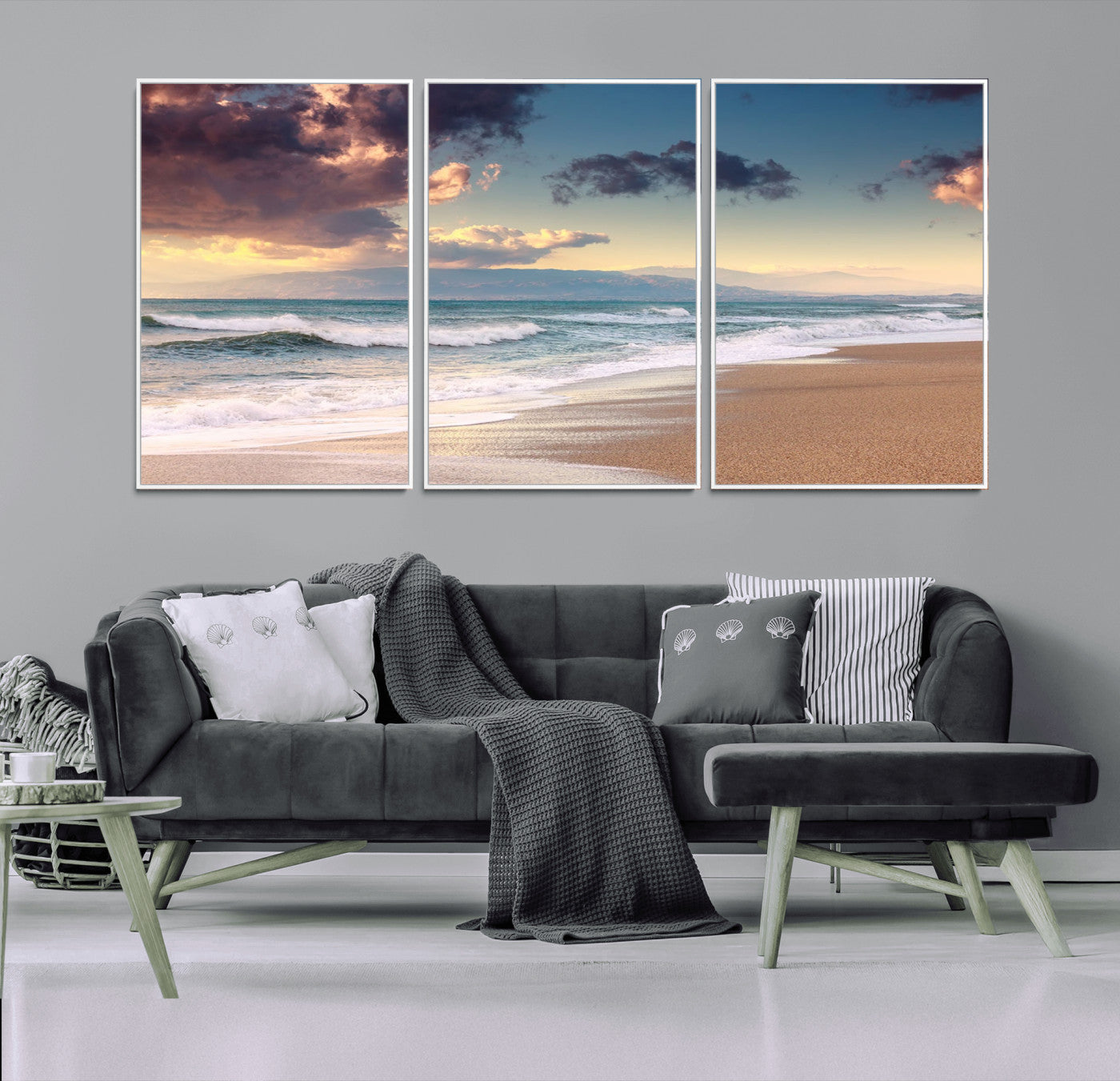 MGV-FC-60X30-3P - Cloudy Weather Beach Sunset Canvas Print | Sunrise Wall Art Canvas Print