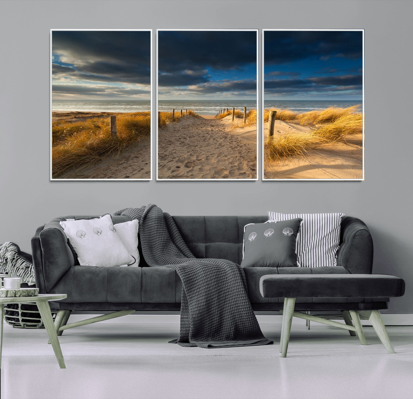12360-MGV-FC-60X30-3P_White-Ocean Beach Dark Clouds Wall Art Canvas Print